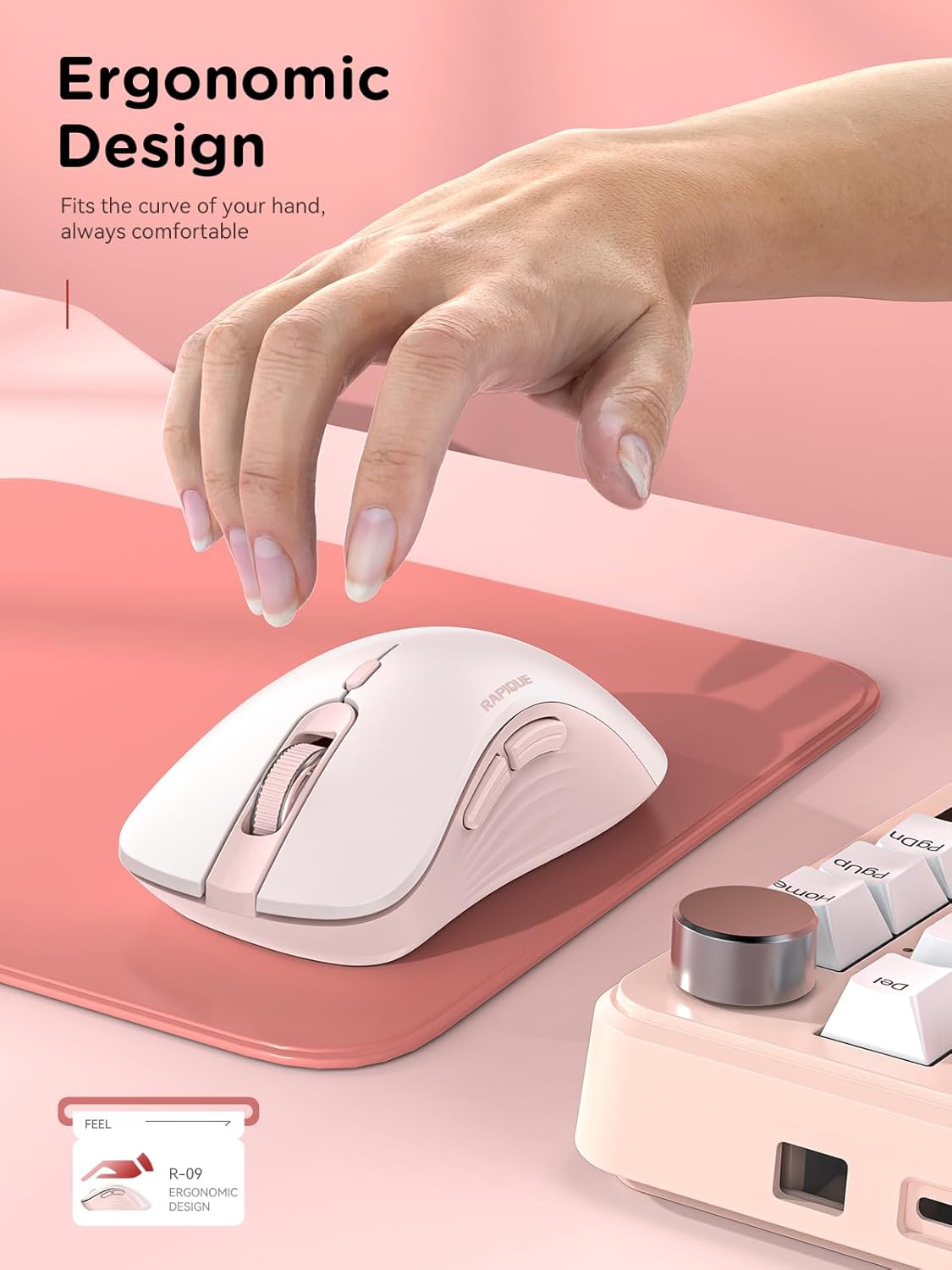 RAPIQUE 2.4 Bluetooth Wireless Mouse - Dual Bluetooth & GHz USB Receiver, Ergonomic Design, Quiet Clicks, Low Power