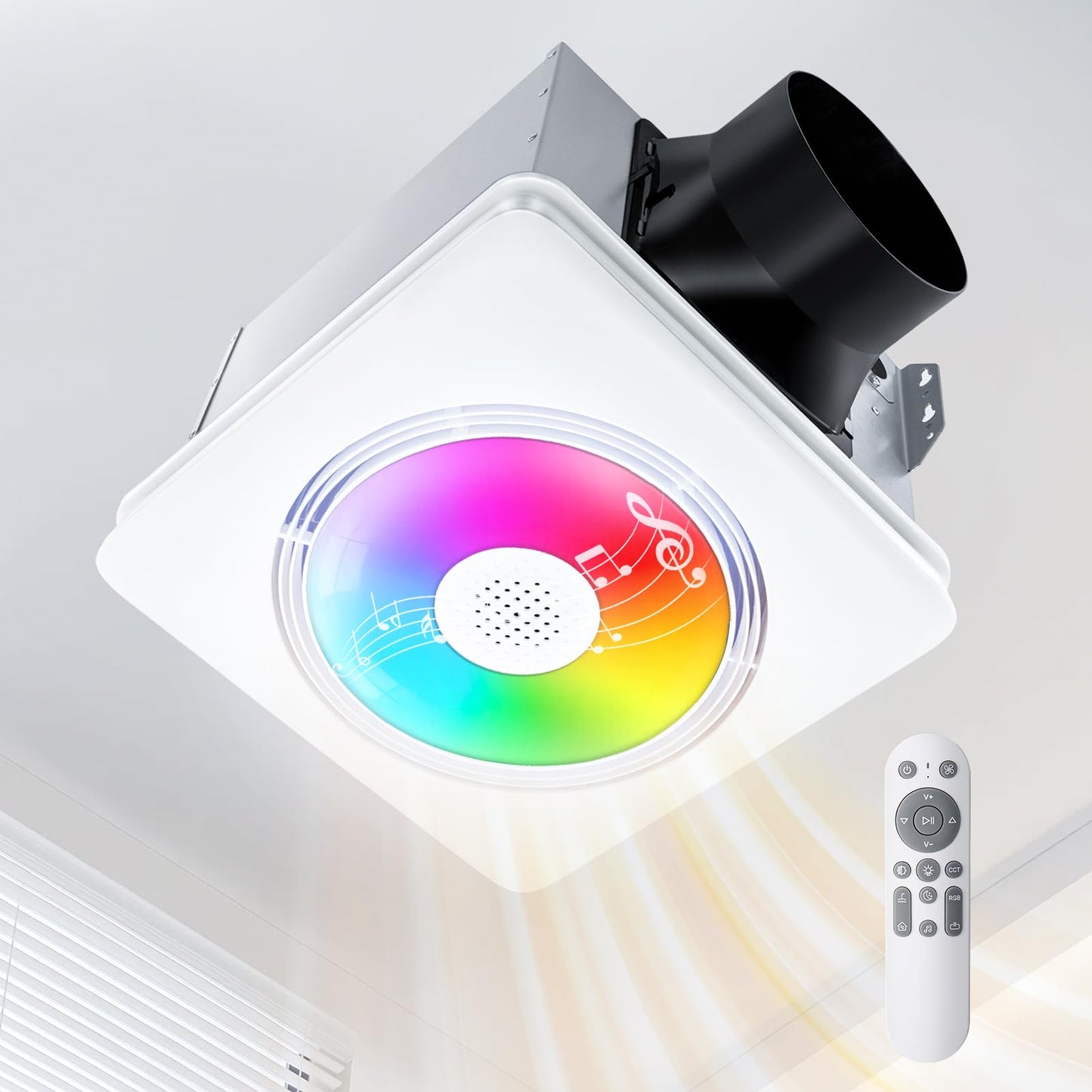 GROWNEER Bathroom Exhaust Fan with Bluetooth Speaker and Heater, Quiet Exhaust Ventilation Fan with Light & Remote 110/160 CFM 1.0 Sone, 9 RGB Modes, 1500lm 3-CCT & Nightlight