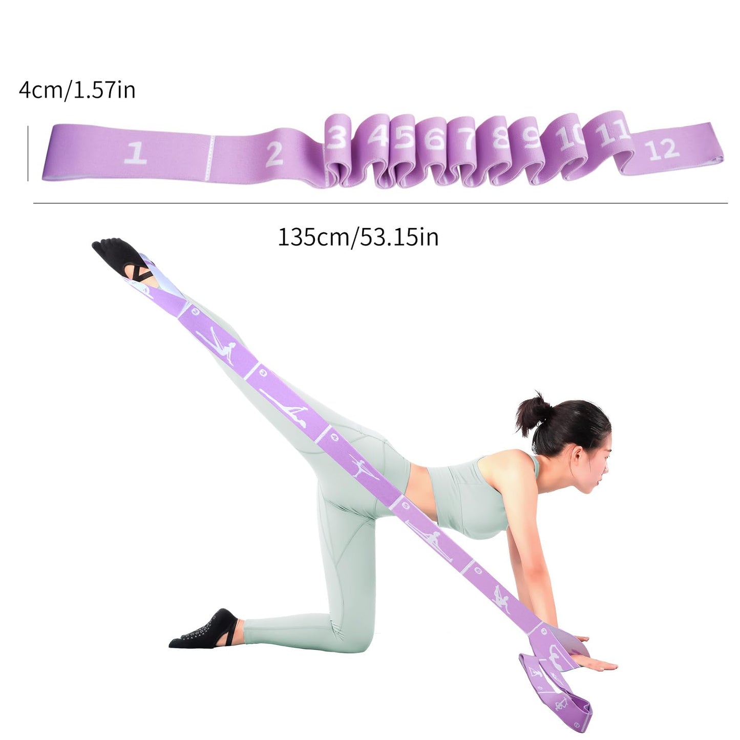 12 Loops Extra Long Yoga Stretching Band for Adults and Tall People, Adjustable Elastic Strap for Full Body Deep Stretch, Home Pilates, Ballet, Dance, Physical Therapy, Flexibility Training (Purple)