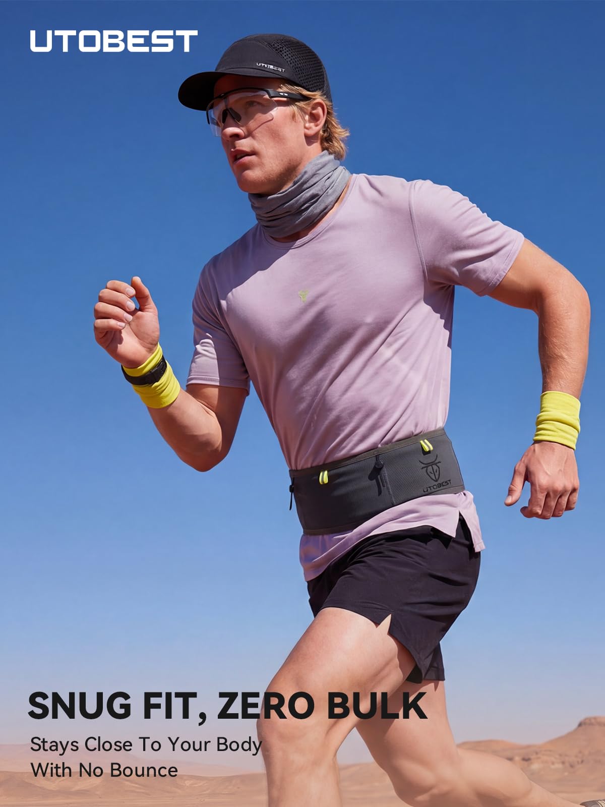 UTOBEST Running Belt for Men & Women, Bounce-Free Running Waist Pack Fits All Phones, 4-Pocket No Zipper Trail Running Belt Fits 500ml Soft Flask, Pole Carry Straps for Race, Trail (B7 Pro-Grey, 2XS)
