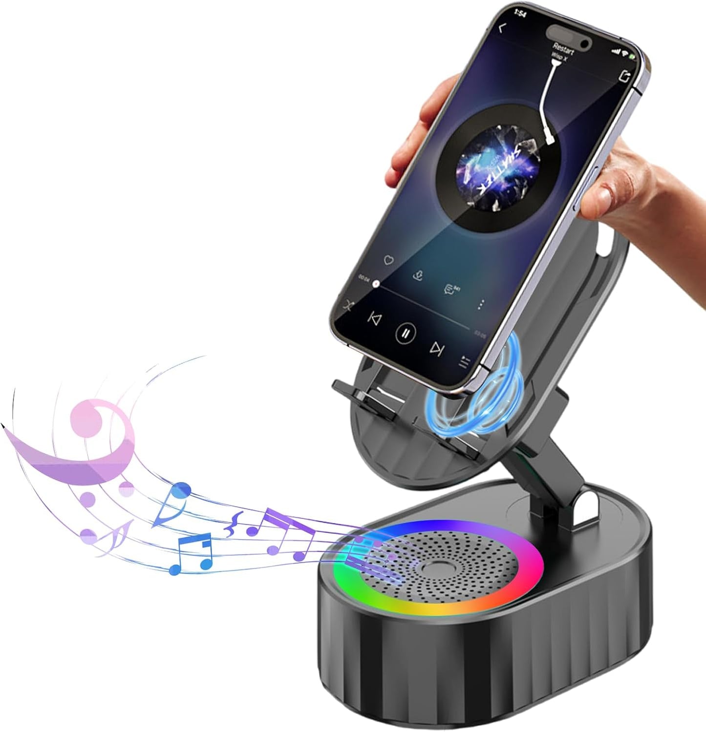 AKLLCCR 5in1 (3000mAh) 300 Wireless Induction Audio Bluetooth Speaker Phone Holder Emergency Rechargeable with Colorful