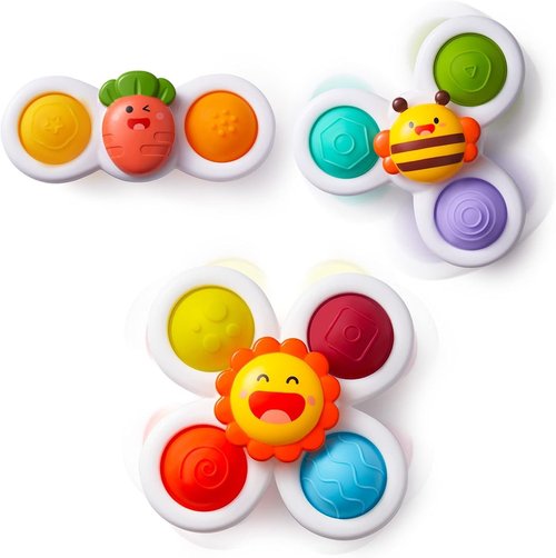 LiKee Fidget Rotating Sensory Bath Toys - Strong Suction Cups for Baby | Perfect for Travel & Christmas Stocking Stuffers