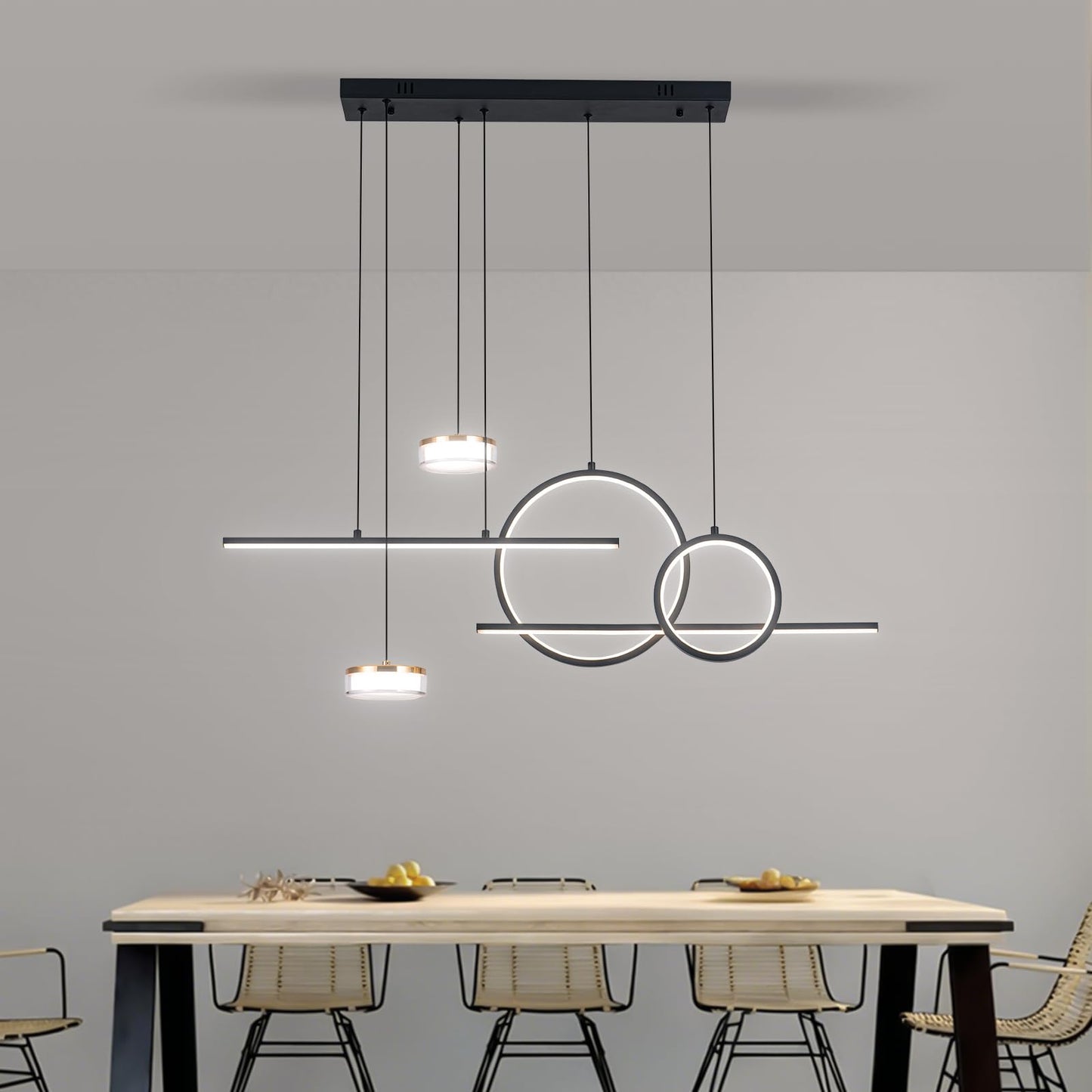 Jyforid Modern Black LED Dining Room Light Fixture with Remote Control, 38.5" 38W 3-Color Temp Stepless Dimmable Island Pendant Lights, Hanging Adjustable Linear Chandelier for Kitchen Bar