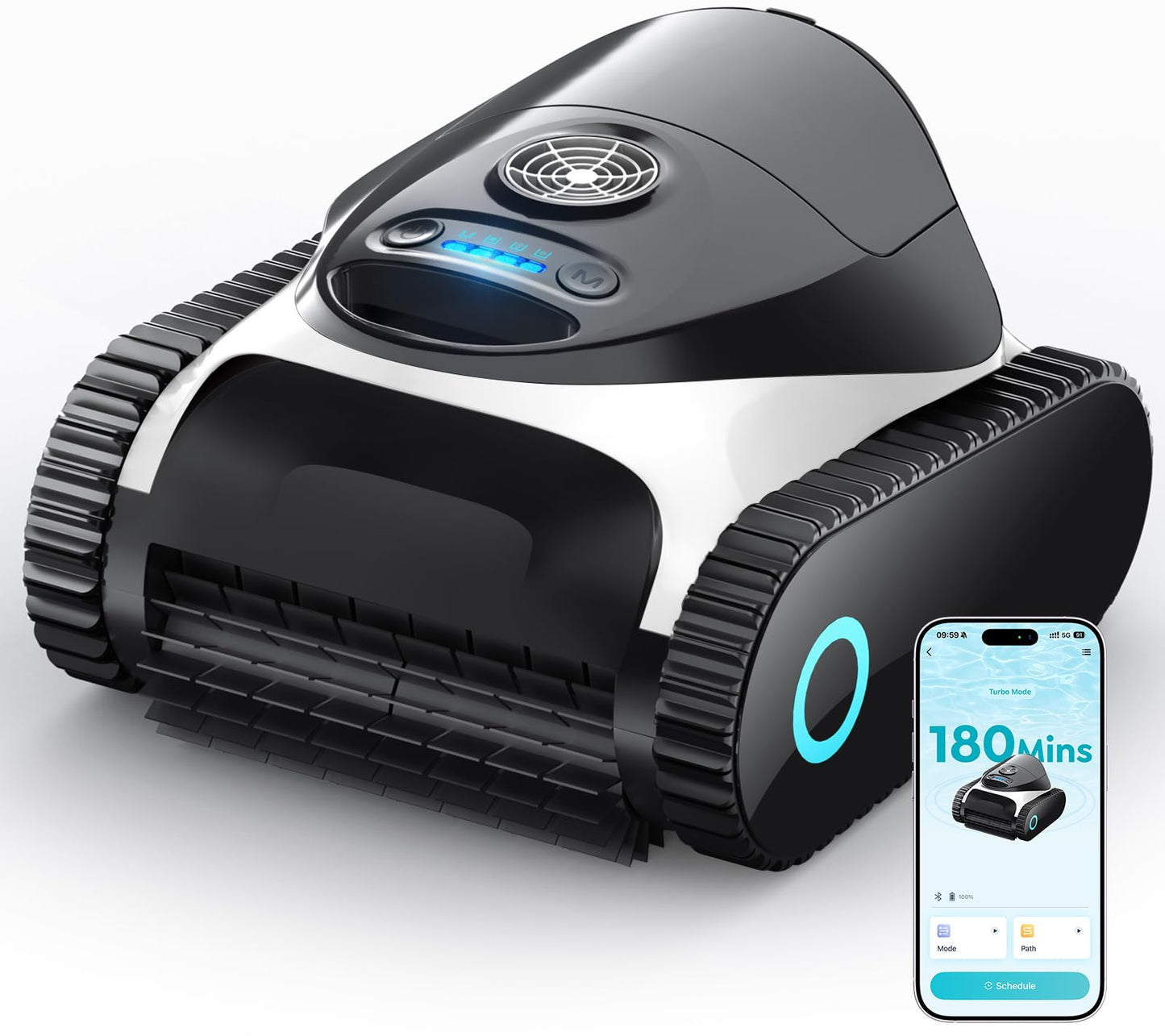 C1 Robotic Pool Cleaner with 180 Mins, Pool Vacuum for Inground Ground Pools up to 1615 sq.ft, Smart Routing, Wall Climbing, Dual Filtration, with APP, Multi-Mode Cleaning (Pearl White)