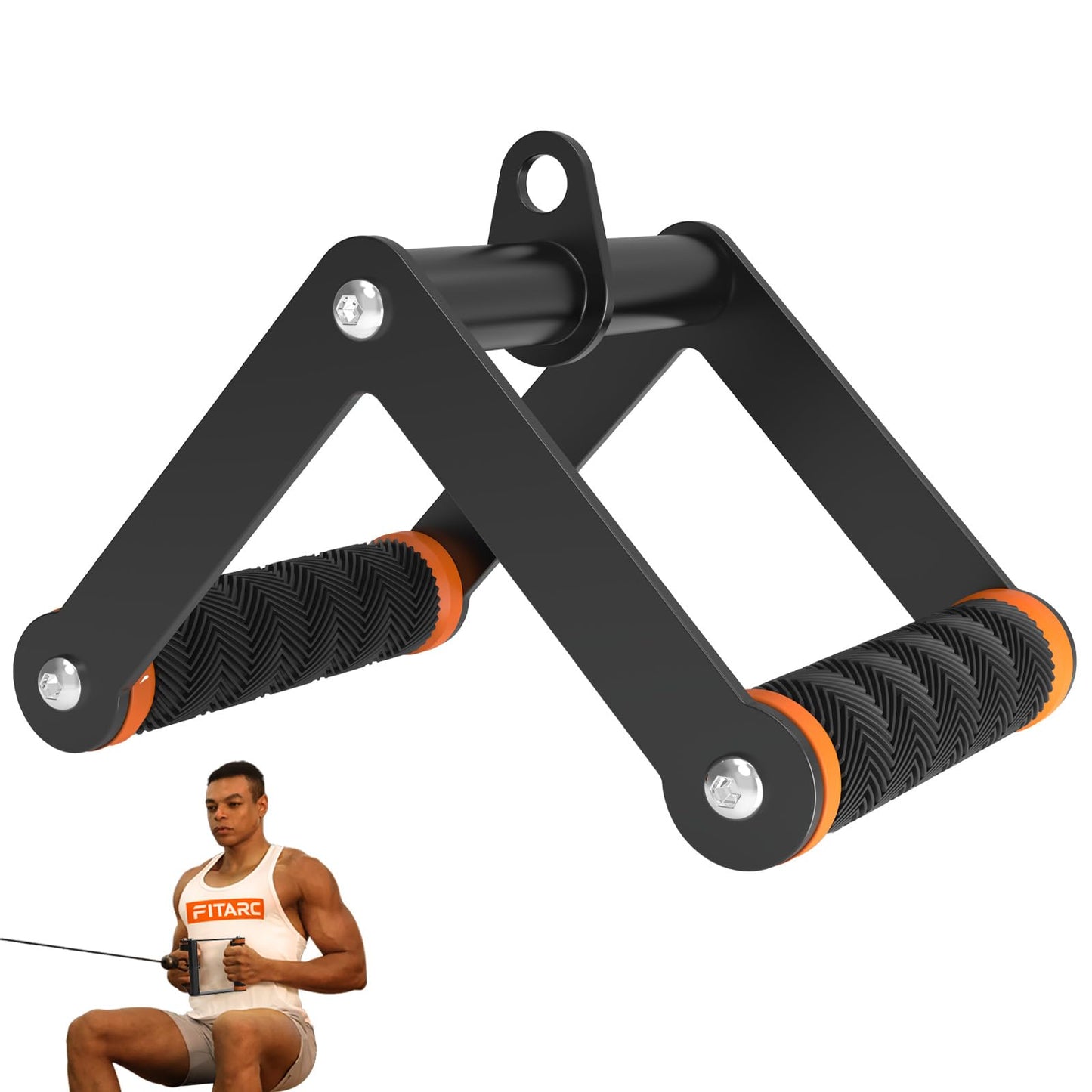 Fitarc Double D Row Handle Cable Attachment for Gym & Home Workouts, V Bar Cable Attachment with Non-Slip Grips, Orange