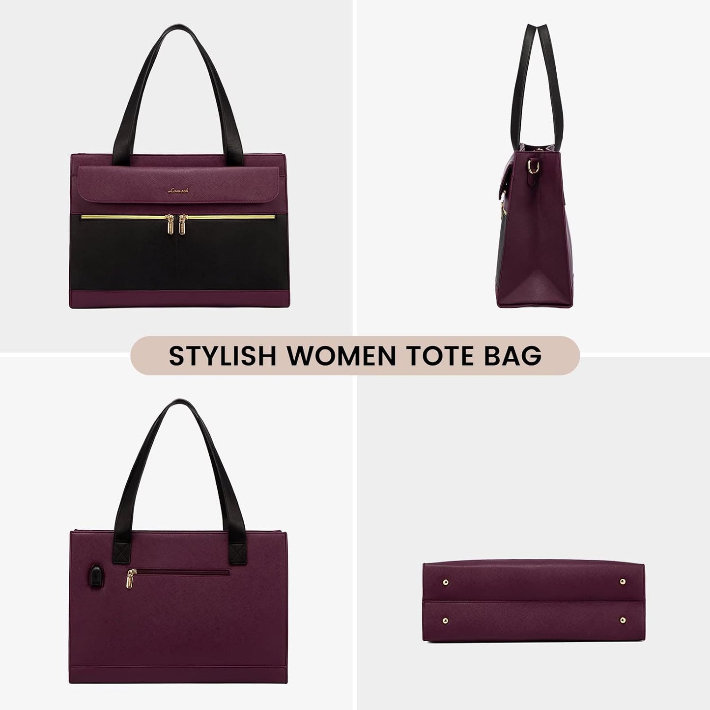 LOVEVOOK 15.6 Inch Laptop Bag for Women Tote Work Professional Leather Computer Briefcase Waterproof Handbag Shoulder