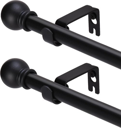 GXOACKJ Black Curtain Rods - Heavy Duty Metal Set for Windows 32 to 48 Inches | 5/8 Inch Diameter, 2 Pack