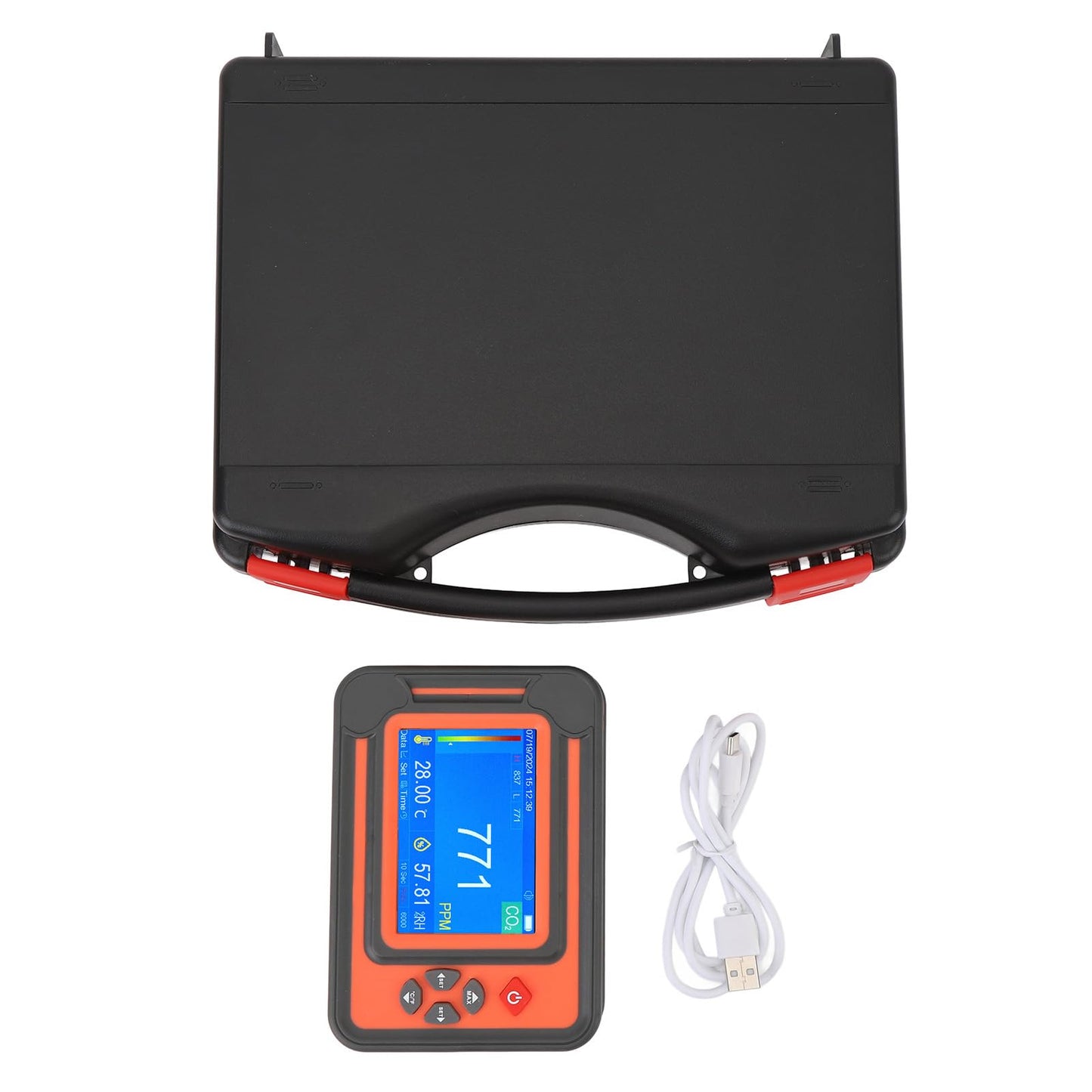 Carbon Dioxide Detector with Temperature and Humidity Meter - Infrared CO2 Monitor with 2600mAh Battery and 6000 Data Set Storage for Grow Tents Wine Cellars and Industrial (Red)