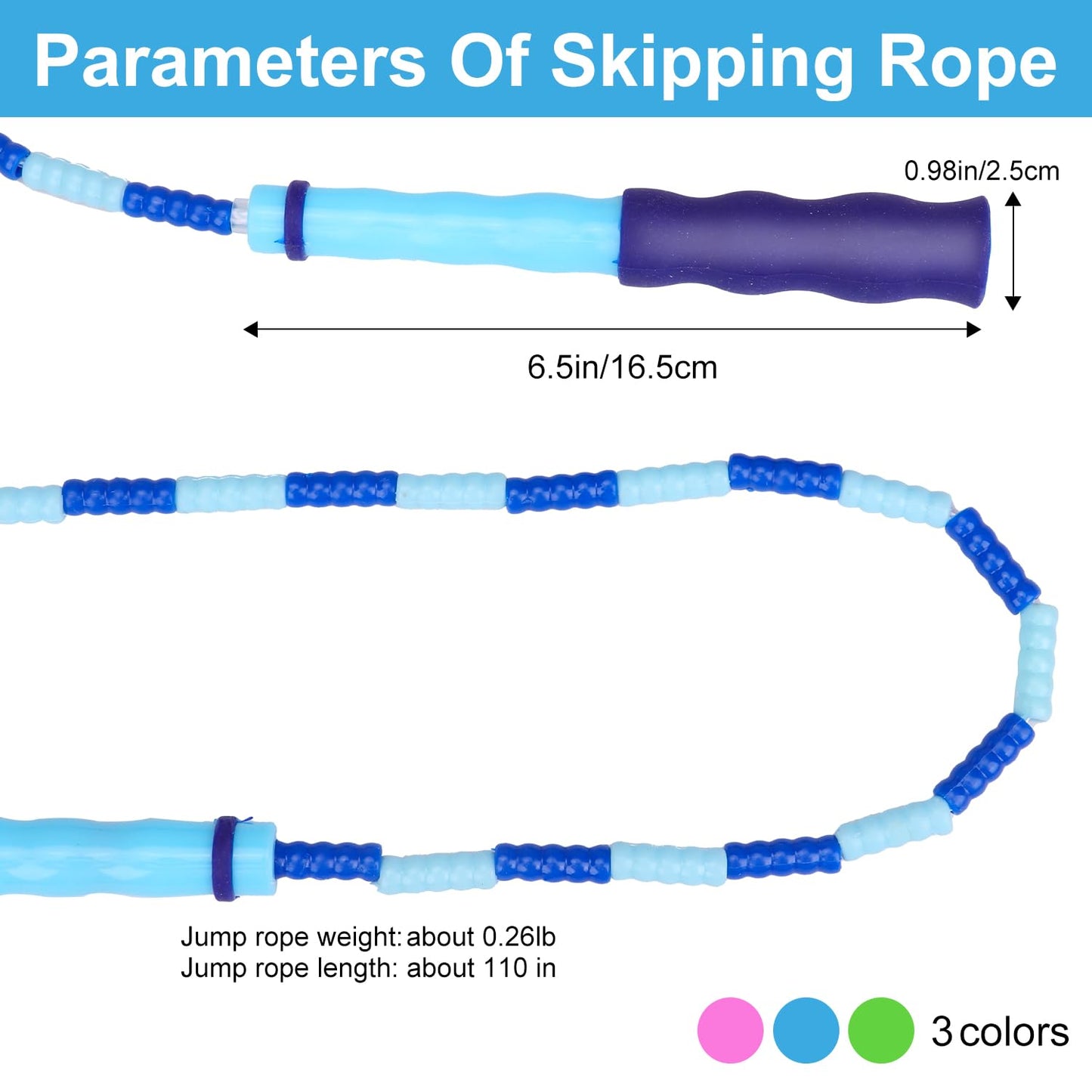 GRAWUN Jump Rope For Kids, 3 Pack Soft Beaded Jump Rope, Adjustable Length Tangle-Free Segmented Soft Beaded Skipping Rope, for Women, Men and Kids Keeping Fit, Workout and Weight Loss
