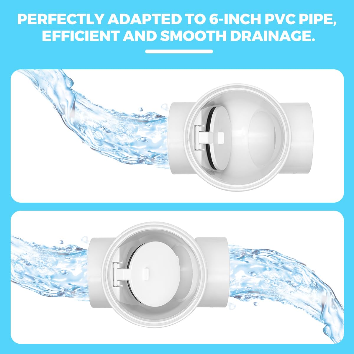 Cinsda 6" PVC Backwater Valve, 6 Inch Back Flow Preventer Valve, Backflow Water Valve Prevents Sewage Backflow