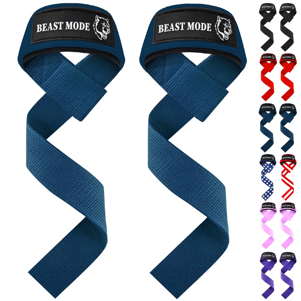 TECEUM Lifting Wrist Straps with Neoprene Padding Support – Navy Blue – Beast Mode – Heavy Duty Wrist Workout Straps For Men and Women – Ideal for Powerlifting, Strength Training, Bodybuilding