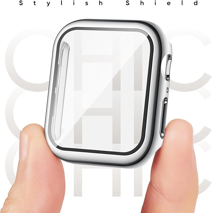 Compatible for Apple Watch Band 44mm 45mm and Case with Screen Protector, Soft Silicone Sport Strap Bands and Protective Cover with Tempered Glass for iWatch Series 9 8 7 SE 6 5 4