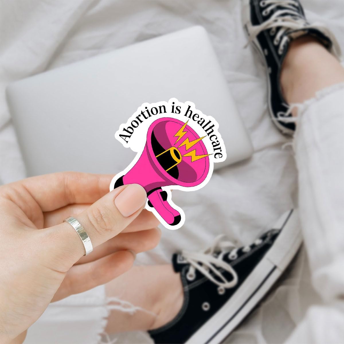 3 Pcs Abortion is Healthcare Vinyl Sticker, Pro Choice Megaphone Feminist Quote Die Cut Waterproof Sticker for Laptop