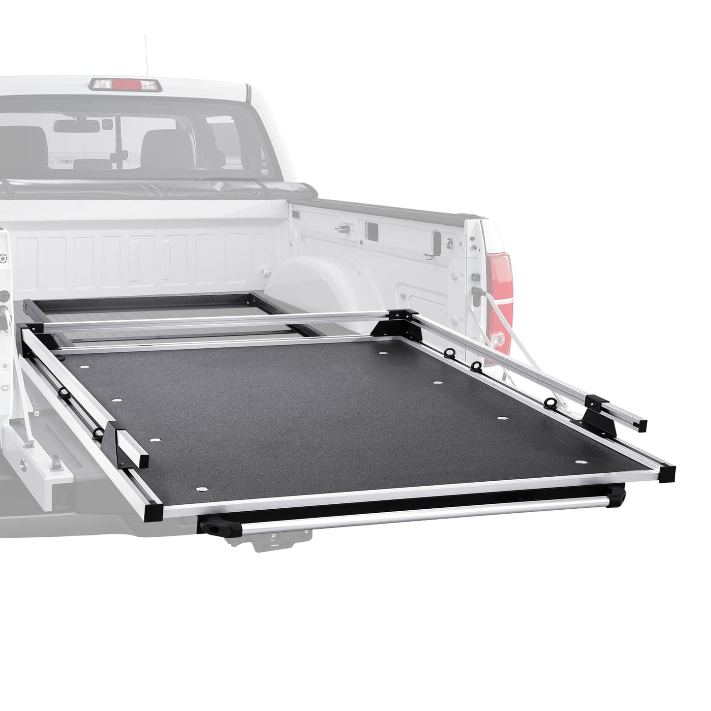 VEVOR Sliding Truck Bed Organizer, 63 x 47-Inch Heavy Duty Truck Bed Storage Drawer with 1000 lbs Capacity, Features 6 Movable Rings for Securing, 2-Postion Slide Out Tray for Pickup Trucks, Black