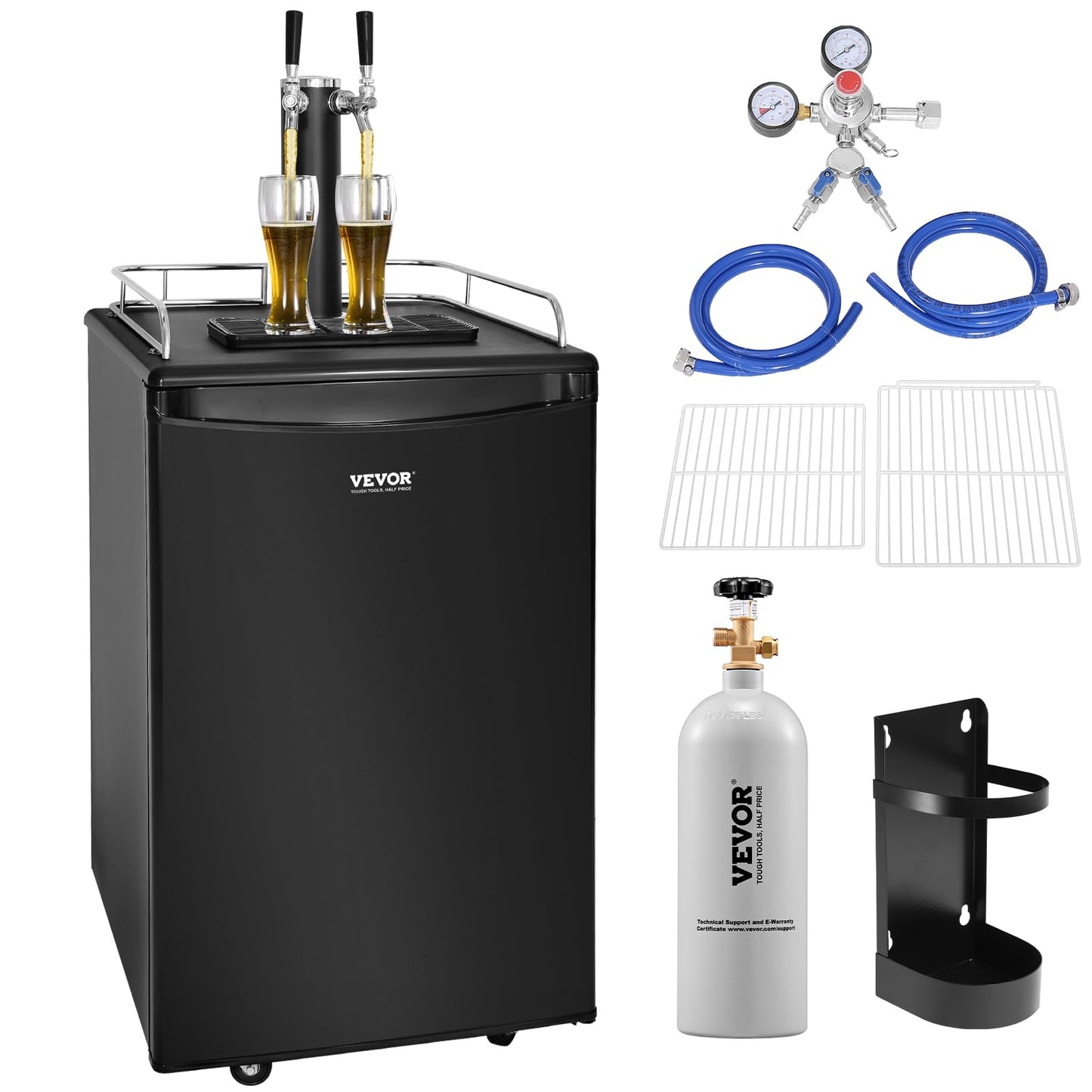 VEVOR Beer Kegerator, Dual Tap Commercial Draft Beer Dispenser for D system, Full Size Keg Refrigerator with 5lbs CO2 Tank, Hold 2 Sixth / 2 Ball lock keg, Black