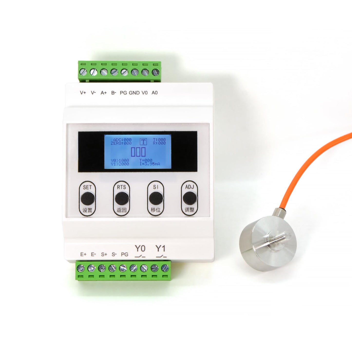 Load Cell with Amplifier Readout Display Sensor Transmitter Test Compression Force Weight Pressure Modifiable Display Unit Output RS-485 0-5V 0-10V 4-20mA (0-200kg Sensor + Amplifier)