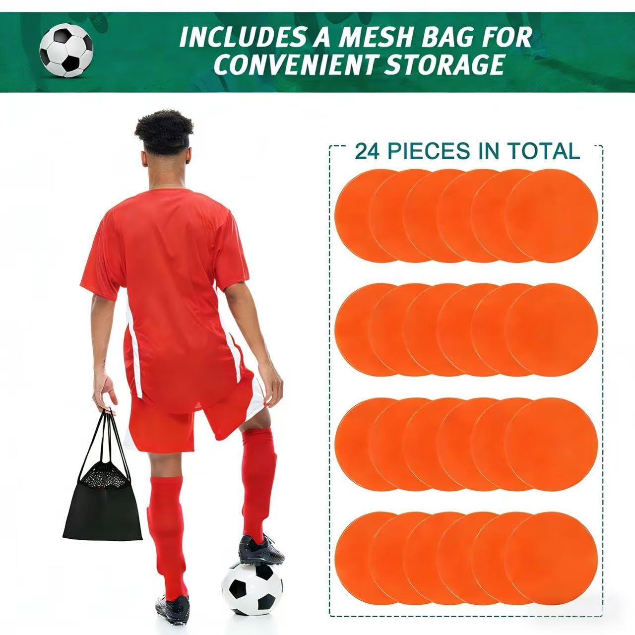ZIECE 4inch Poly Spots Spot Markers for Gym Floor, 24 Pcs Flat Cones Non-Slip Rubber Floor Dots Agility Markers for Soccer Basketball Sports Speed Training, Dance, Classroom Activities