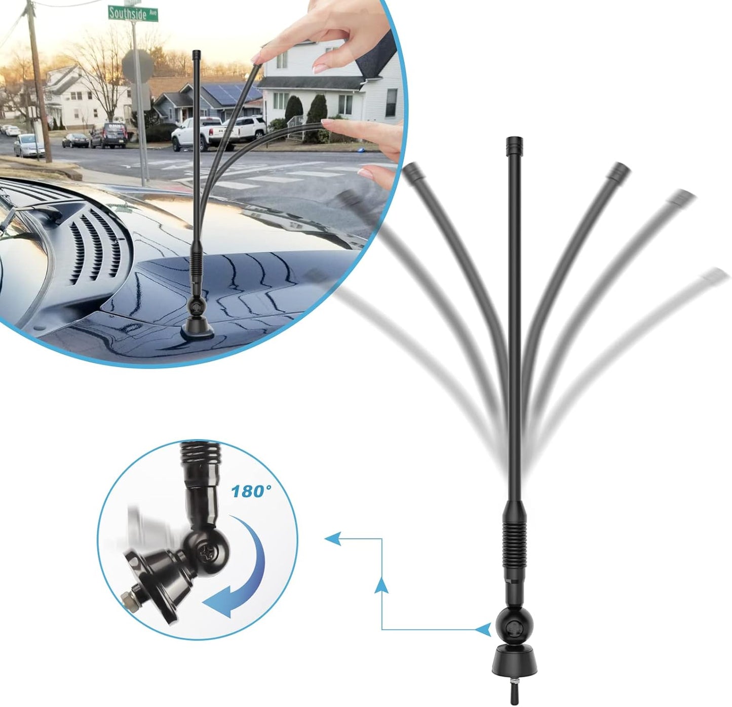 JSZAAHZ Waterproof Marine Antenna AM FM Golf Cart ATV UTV RV Car Stereo, Boat Mast Flexible radio antenna for Truck