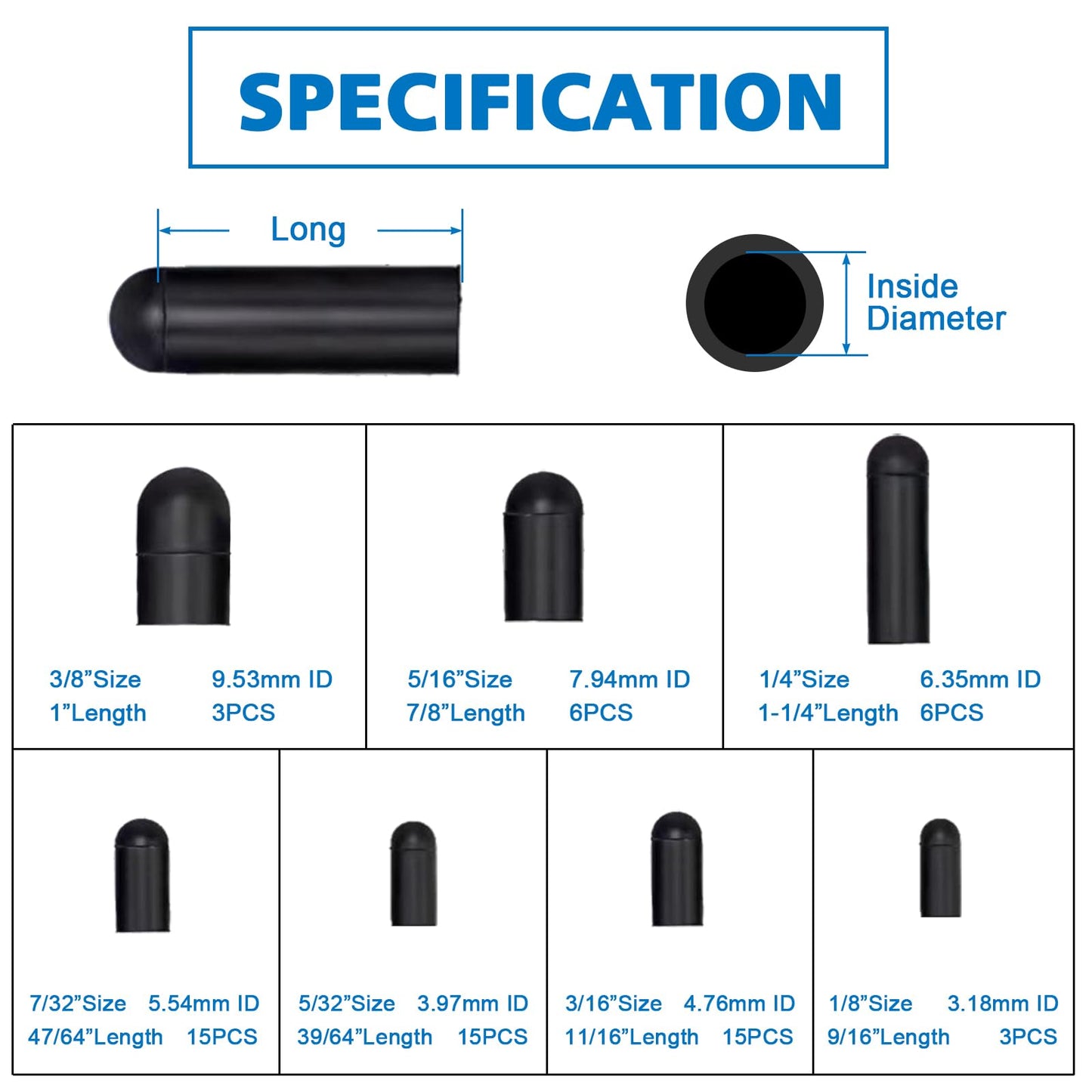 Rubber Vacuum Caps Plug Kit, 63 PCS Assorted Vacuum Plugs Hose End Caps Assortment Kit for Carburetor, Manifold, Automotive 3/16'' 5/16" 7/32" 1/4" 5/32'' 3/8'' 1/8“