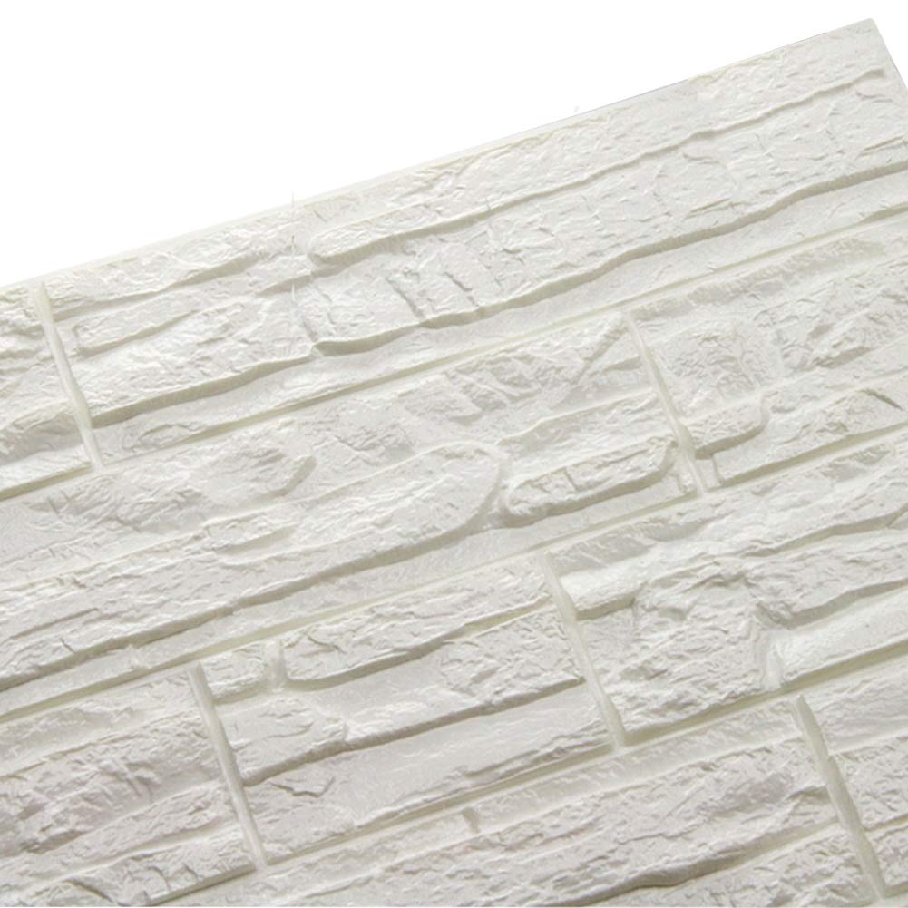 3D Brick Textured Pattern Wall Panels Wallpaper Self-Adhesive PE Foam Waterproof Modern Style for Living Room Bedroom Kitchen Wall Covering Background Decoration 12PCS=46.5SQ.FT(12PCS, White)
