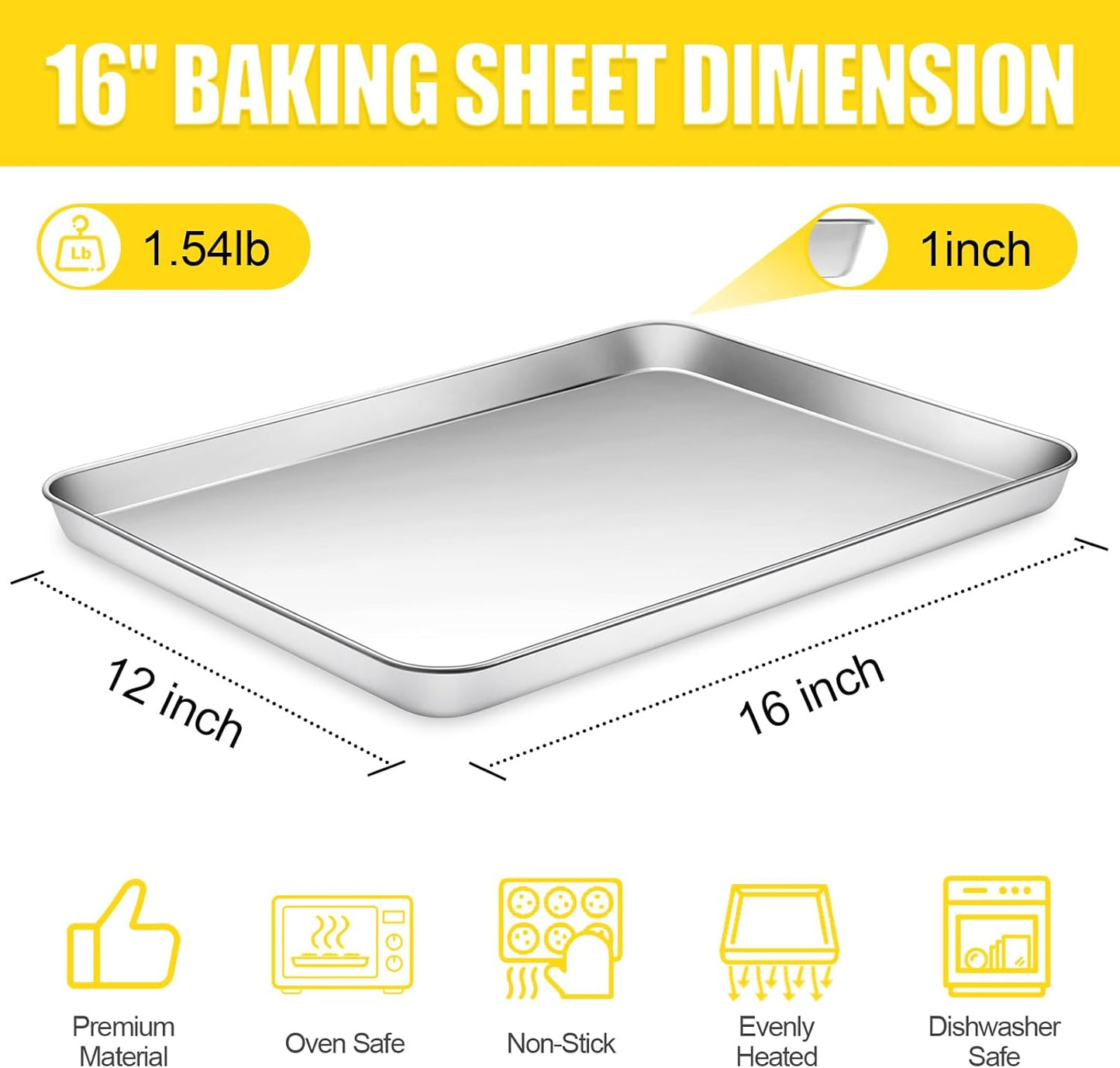 Terlulu Baking Sheet Set - Stainless Steel Cookie & Jelly Roll Pans | 2-Piece, 16'' x 12'' x 1''