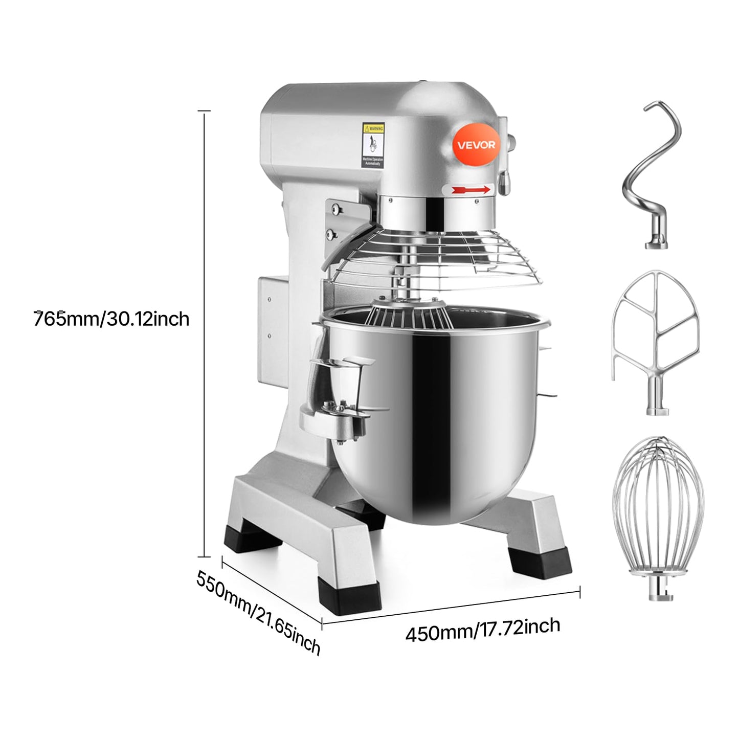 Happybuy 30Qt Commercial Food Mixer with Timing Function， Commercial Mixer 1250W Stainless Steel Bowl Heavy Duty Electric Food Mixer Commercial with 3 Speeds Adjustable, Perfect for Bakery Pizzeria