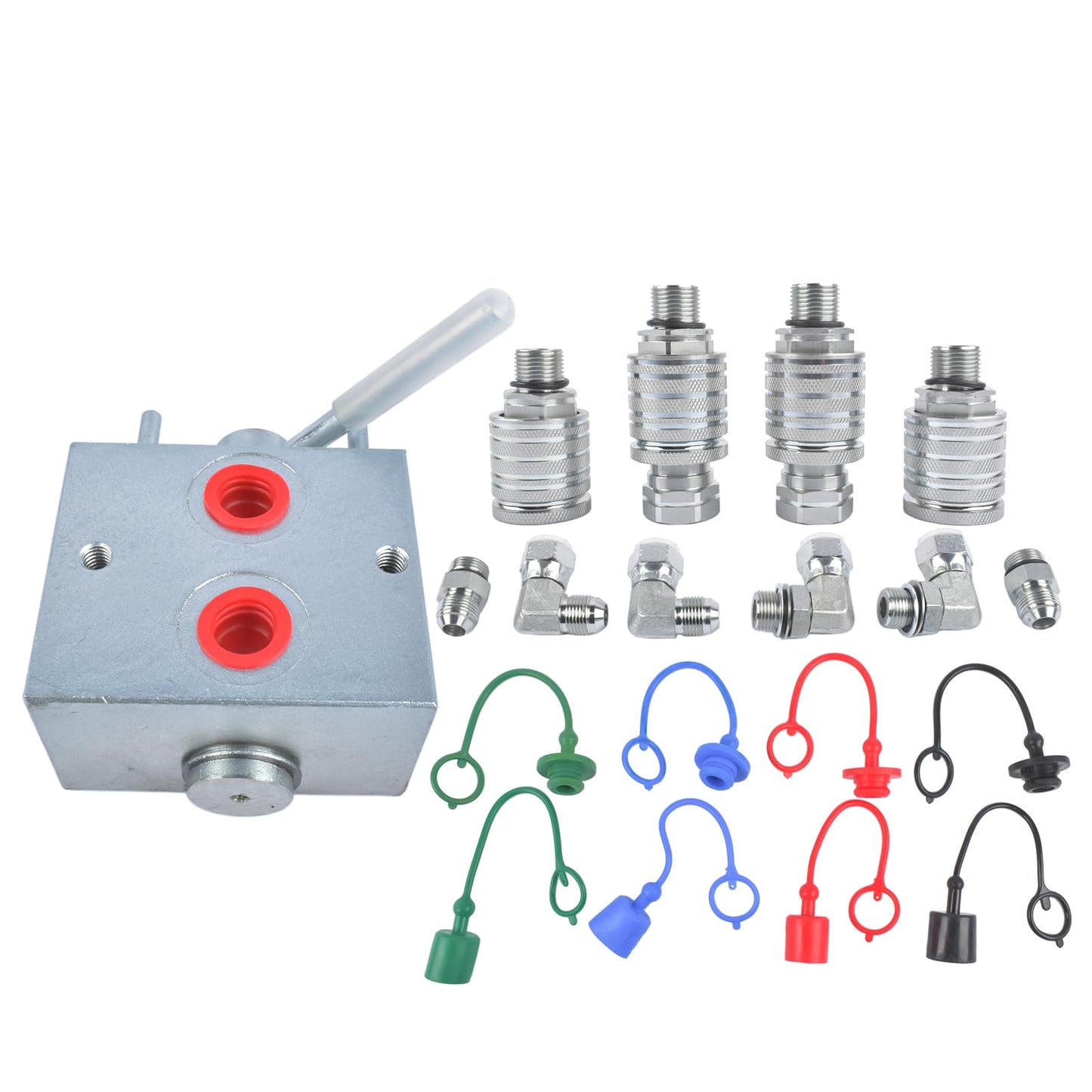 Lamerto Manual Hydraulic Multiplier SCV Splitter Diverter Valve - for Double/Single-Acting Cylinders, 3000 PSI, 20 GPM Flow, 45° Quick Switch, Leak-Proof 3/4-16 ORB (-08) Thread with Coupler Fitting
