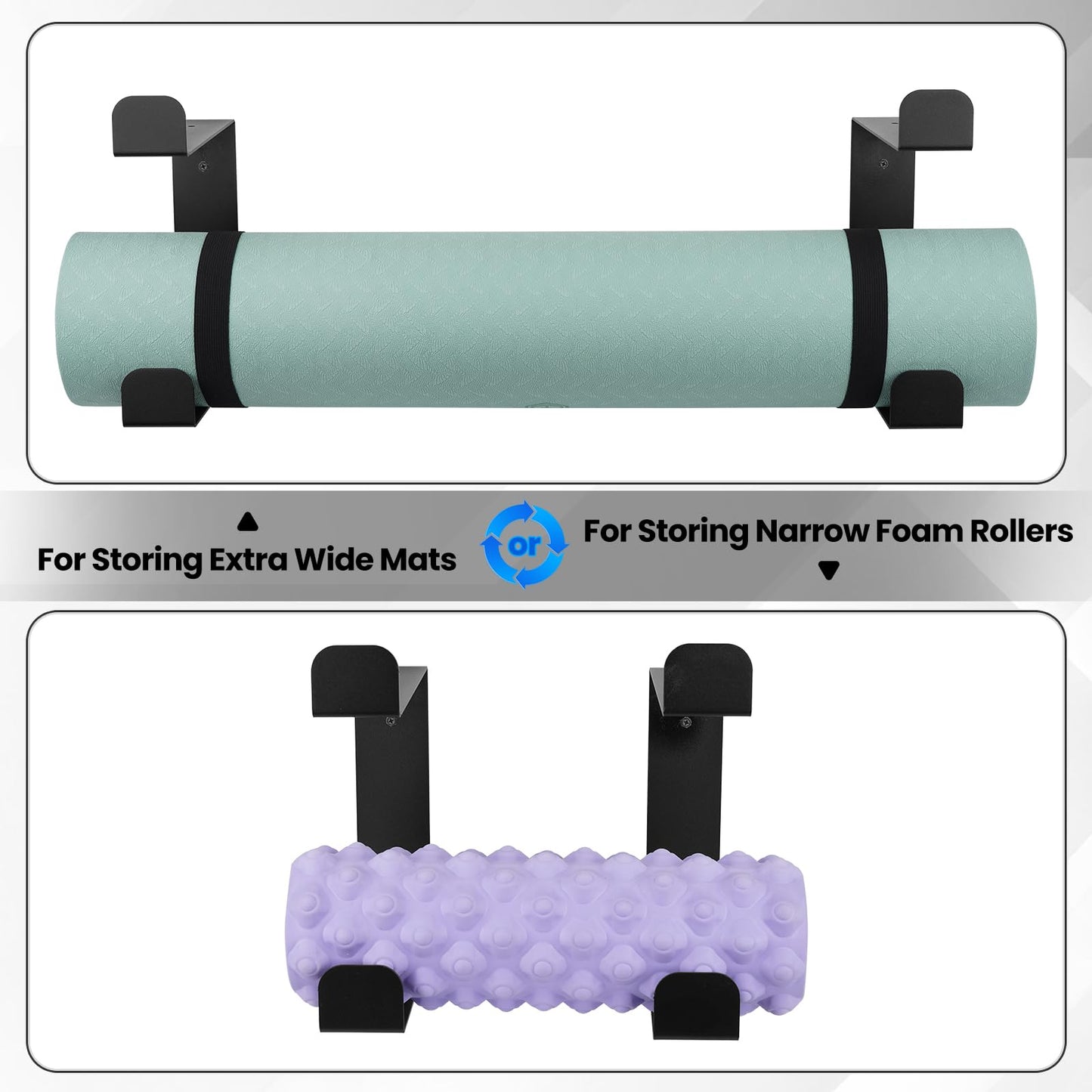 4 Tier Yoga Mat Holder Wall Mount & Yoga Mat Storage Rack,Heavy-duty steel fabrication,Holds 30 lbs for Foam Rollers,Resistance Bands,Home Gym