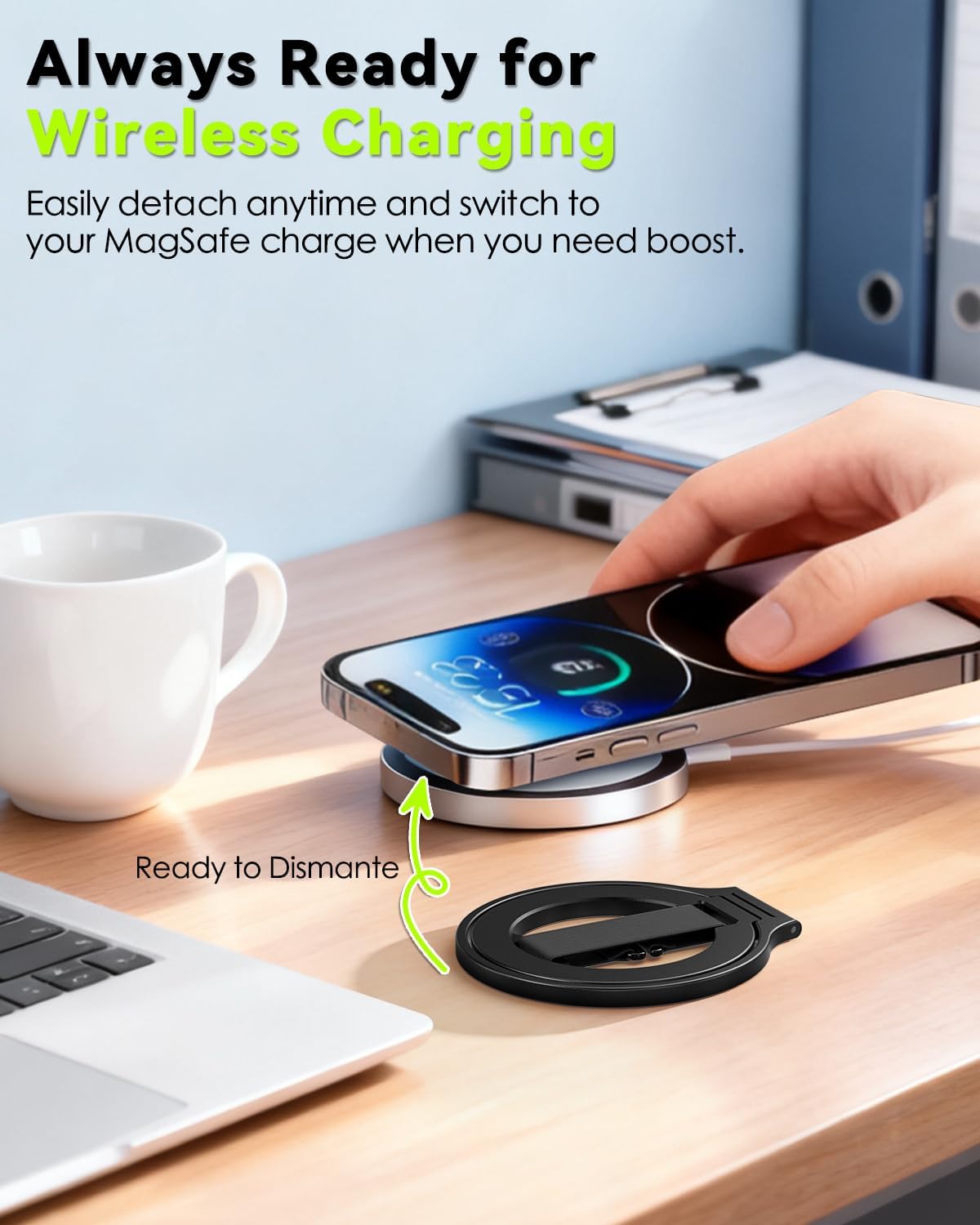CloudValley 17 Max/16/15/14/13/12 Magnetic Phone Grip, Slim Rotating Finger Loop Ring Holder with Soft Strap
