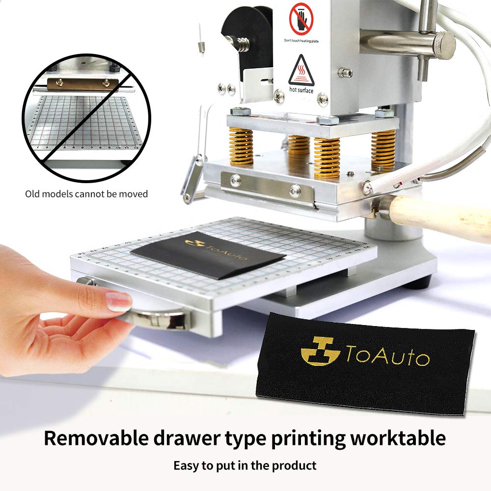 110V Hot Foil Stamping Machine 10x13cm with T-Slot & Movable Table for PVC Wood PU Leather Logo Embossing Bronzing