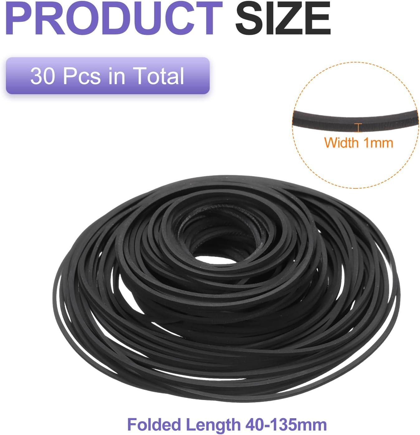 30 40-135mm Cassette Cassette 1mm uxcell Pcs Recorder Rubber Belts, Folded Length Recorder Belts Machine Repair Mix