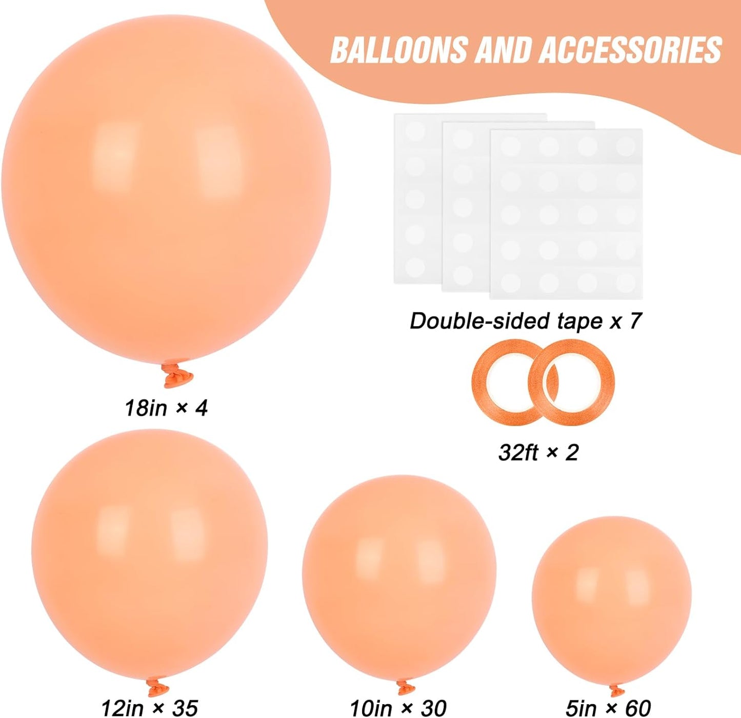 RUBFAC Peach Balloons - 129-Piece Latex Balloon Garland Kit | Light Orange & Blush Pink for Weddings, Showers & Birthdays