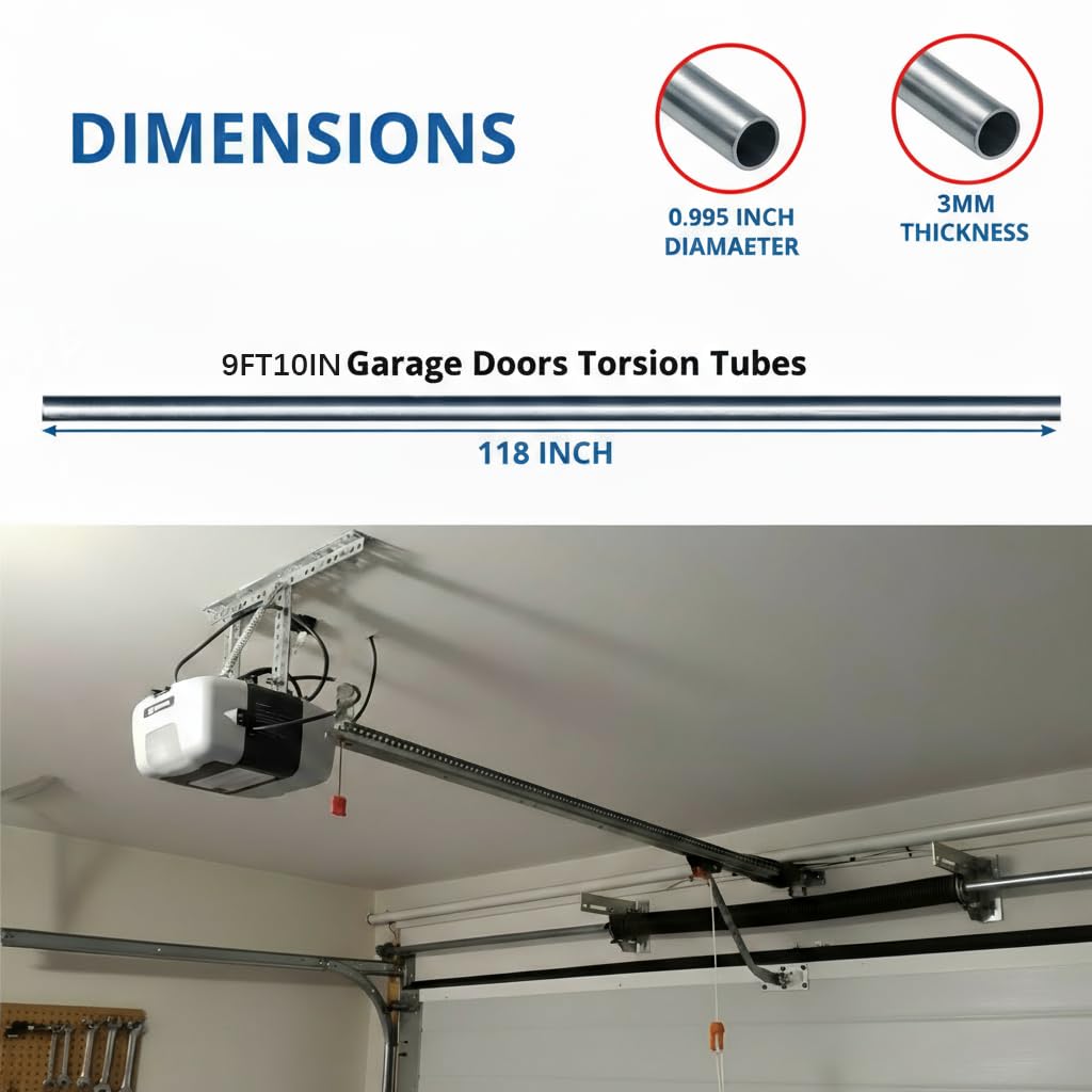 Mindoub Heavy-Duty 1-Inch OD 11-Gauge Hot Rolled Steel Shaft Galvanized Steel Garage Door Torsion Tube/Shaft, 9-Ft 10-Inch Length, Rust-Resistant for Residential & Commercial Doors Systems