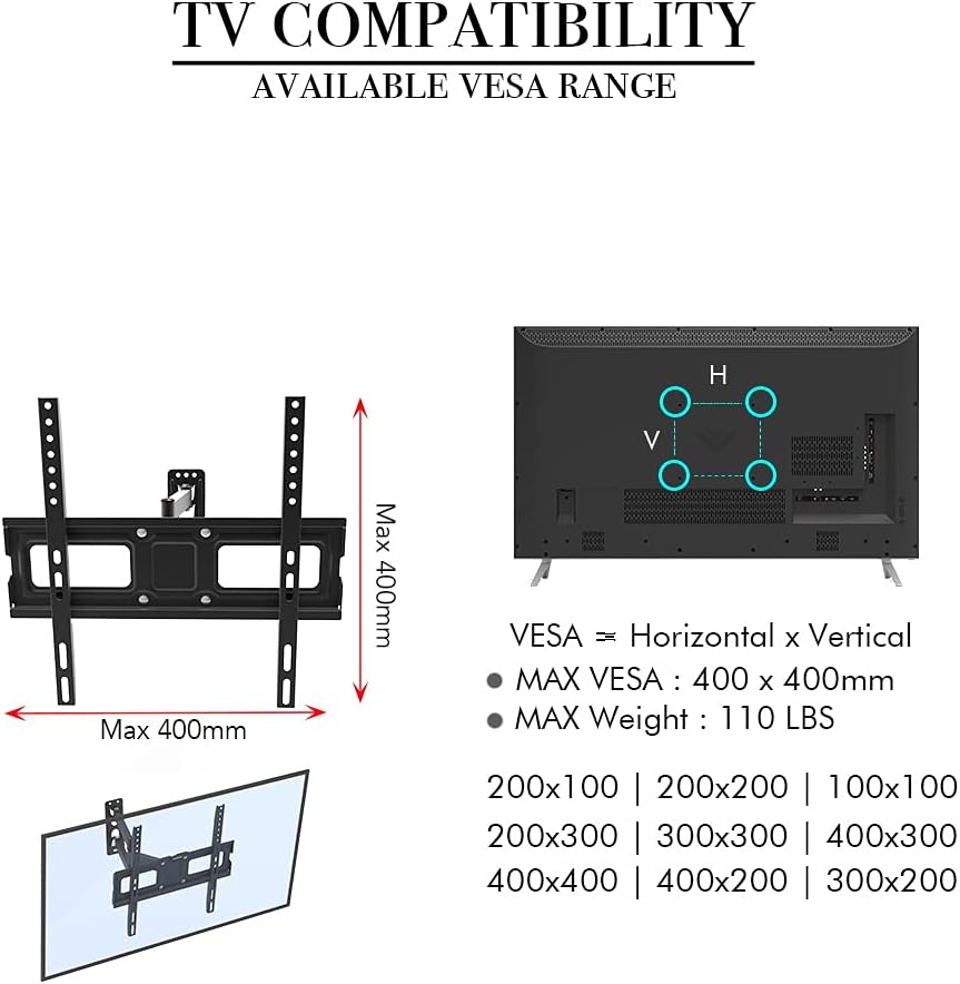 Generic 26-55 Inch 40Kg/Vesa400*400/Upper Lower-10~10 Double Pendulum Large Base TV Stand Bearing