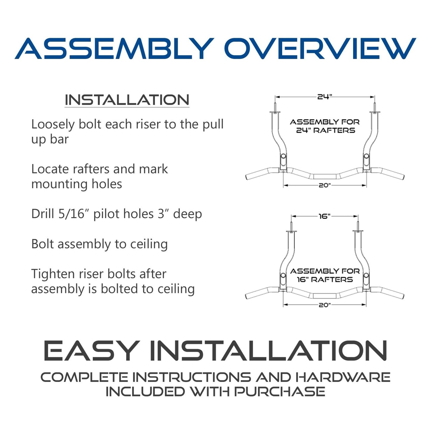 Ceiling Mount Pull Up Bar with Reversible Risers for 16 and 24 Inch Joists with Optimum Grip Spacing by Ultimate Body Press
