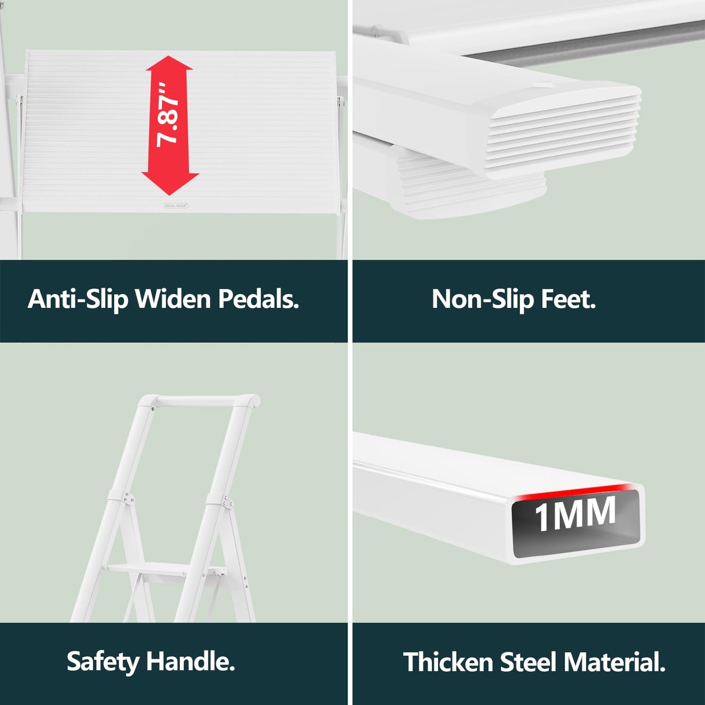 WOA WOA 6 Step Ladder, Lightweight Folding ladders with Wide Pedals, Slim Stepladder for Narrow Spaces, Tall Ladder for High Ceilings with Handrails, Kitchen Aluminum Ladder 300lbs - White