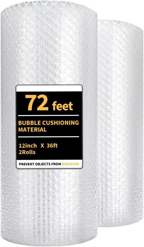 Bubble Cushioning Wrap - 12 Inch x 72 ft | 2 Pack for Packing, Moving & Shipping Needs