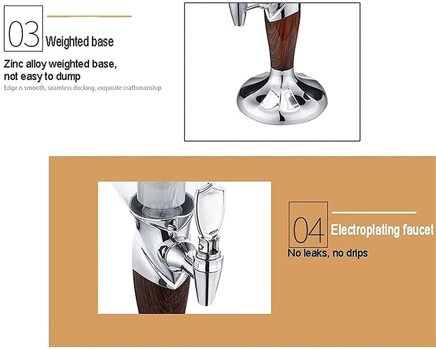 3L Beer Tower Dispenser with Ice Cooling, LED Light, and Tap, Ideal for Parties, Bars, and Home Use – Transparent Column with Clear Scale, Gold(Silver)