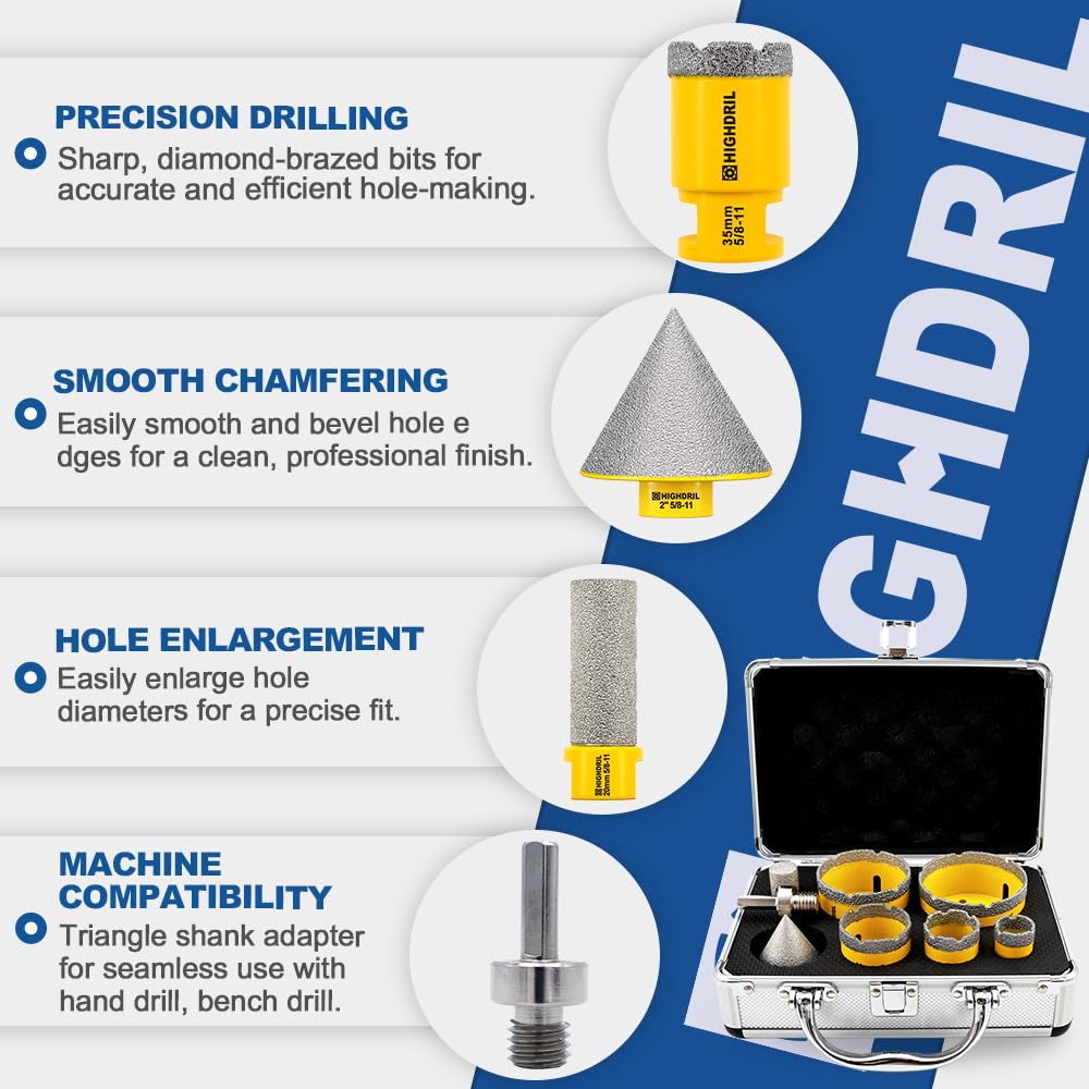 HIGHDRIL 3" 75mm Circular Saw Blade Set 4pcs and HIGHDRIL Diamond Drill Bits Kit with 5/8-11