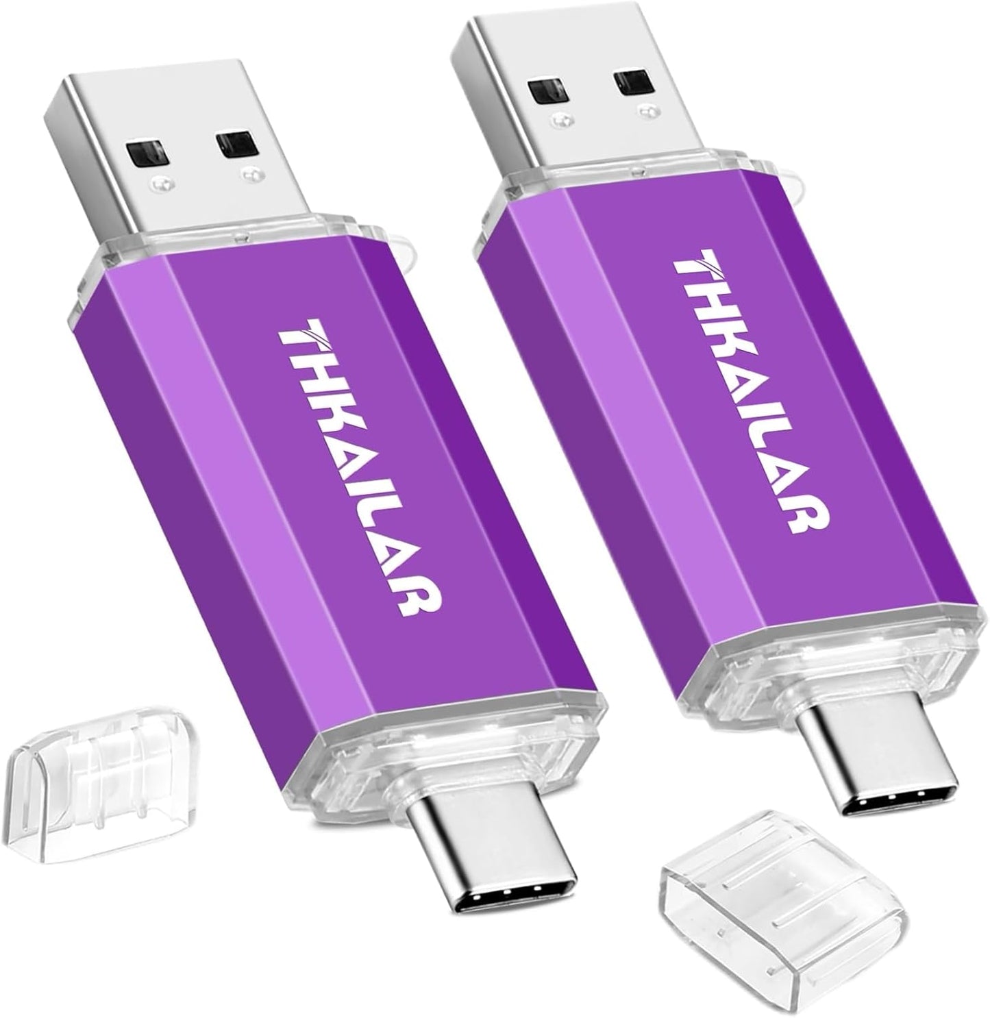 THKAILAR 128GB 2 Pack, 2 1 15/16/17,Android,Mac,PC, USB Flash Drive in USB C & USB A Thumb Drive, Stick for iPhone Plug