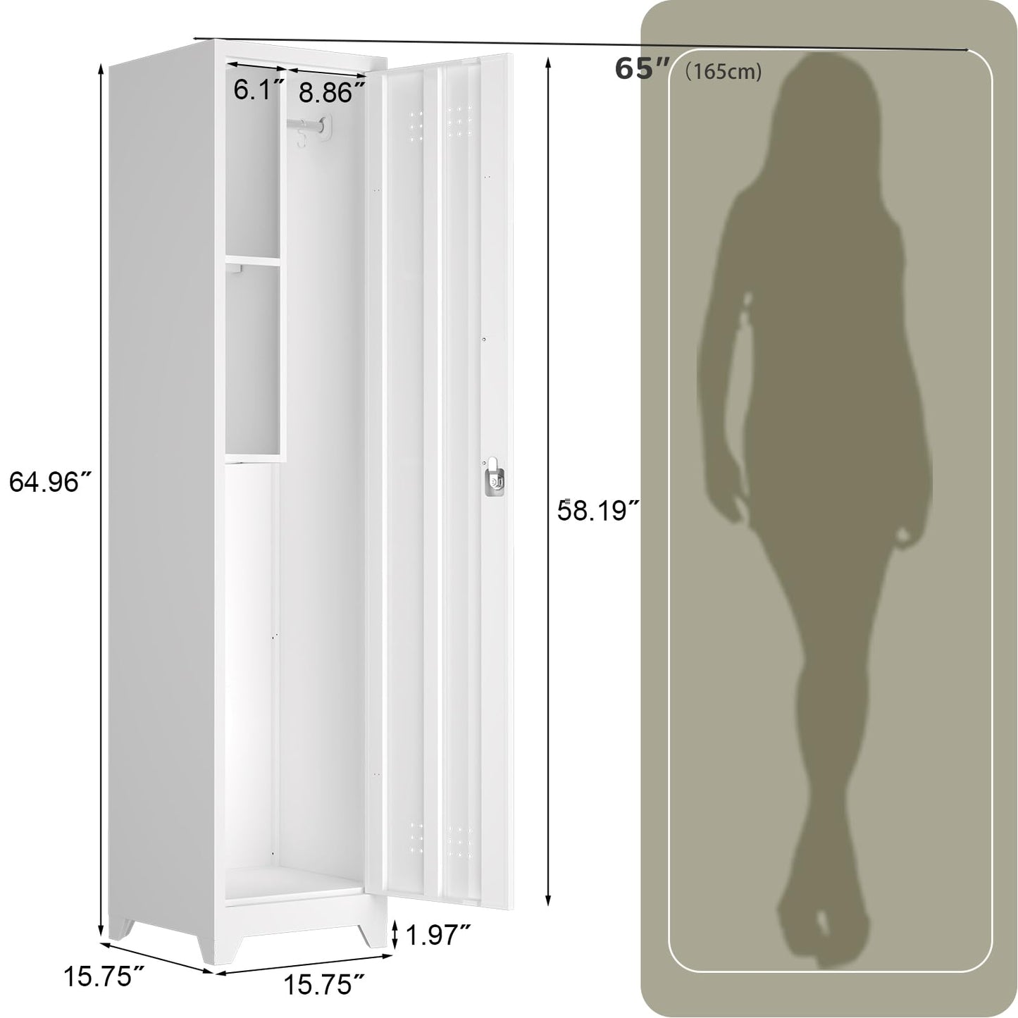 GEDELITE Metal Garage Storage Cabinet,Broom Closet Storage Cabinet,Utility Closet Cabinet for Broom,Garage,Kichen,White
