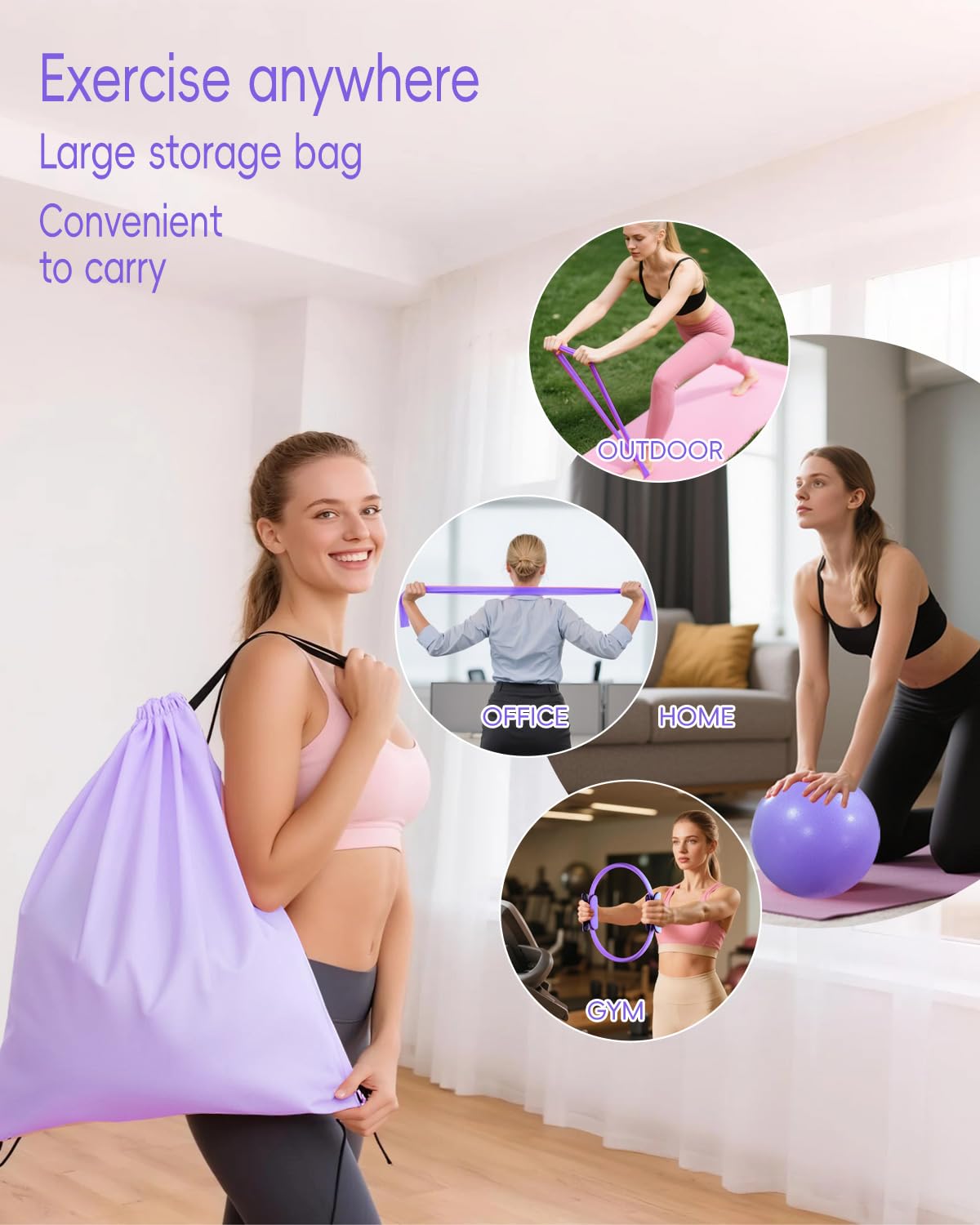 KABCON Pilates Kit for Home, Women Beginners Workout Essentials Set with 13" Ring, 9.8" Ball, Resistance Bands & Guide, 13/14/16 PCS Compact Pilates Equipment