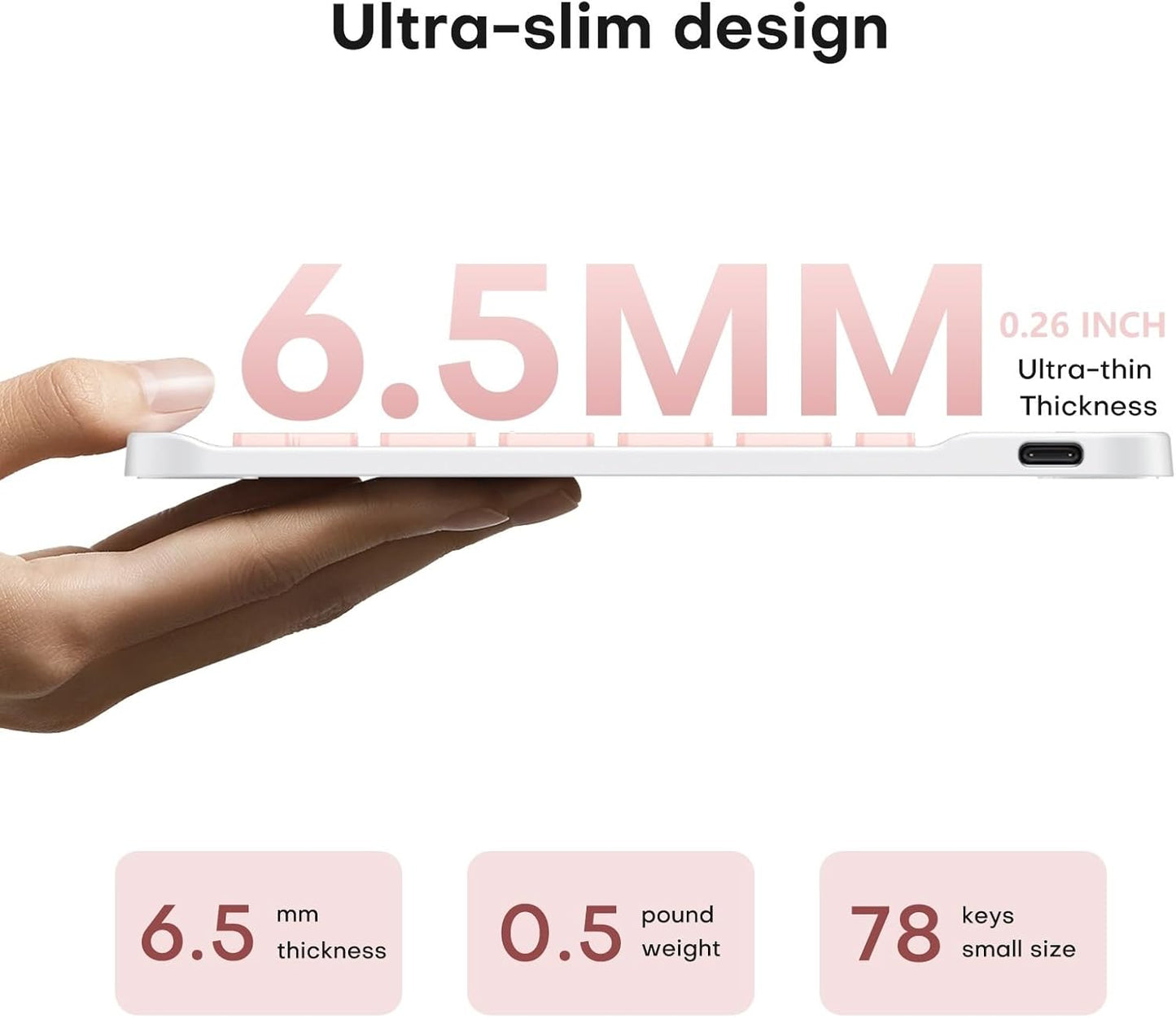 Emetok Wireless Keyboard for Tablet, iPad, iOS, Android, Windows, Rechargeable Mini Bluetooth Keyboard, Portable Size