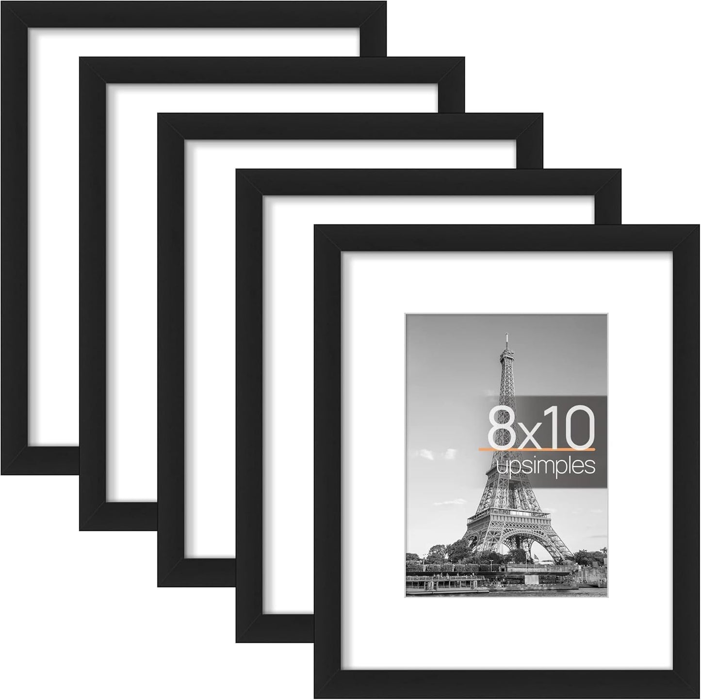 Upsimples 8x10 Picture Frame Set - 5 Black Frames & 11x14 Mahogany Diploma Frame Bundle