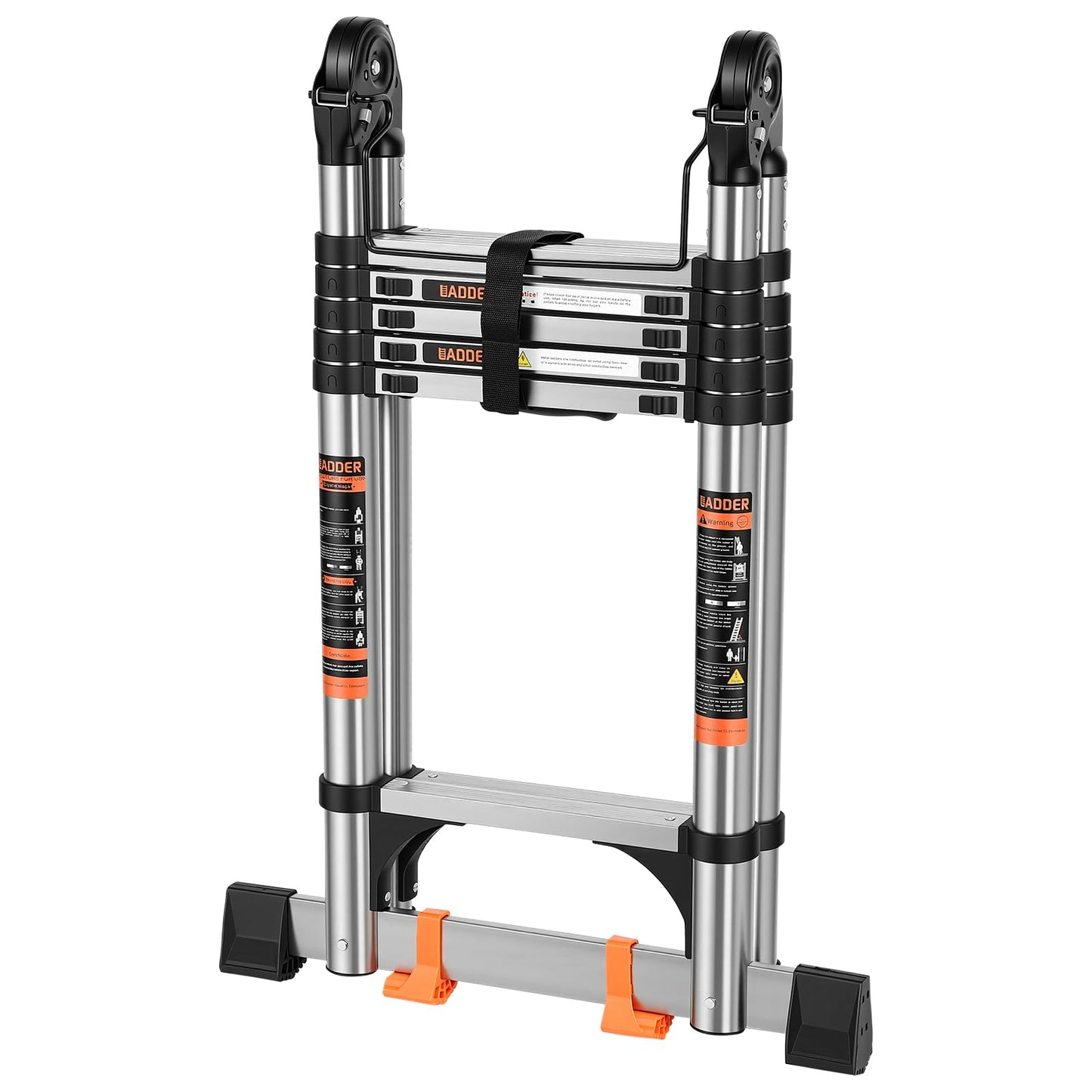 Telescoping Ladder 16.5 FT A Frame, Extension Multi-Purpose with Balance Bar Heavy Duty 330 lbs Max Capacity for Home and Outdoor Work, Silver
