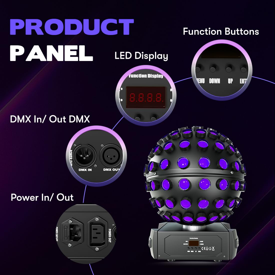 MOKA SFX LED Moving Head Sphere Light 6-in-1 RGBWA+UV Infinite 360° Rotating Magic Ball Effect Light with DMX512, Sound Active for DJ, Club, Party, Wedding, Stage Disco Lighting