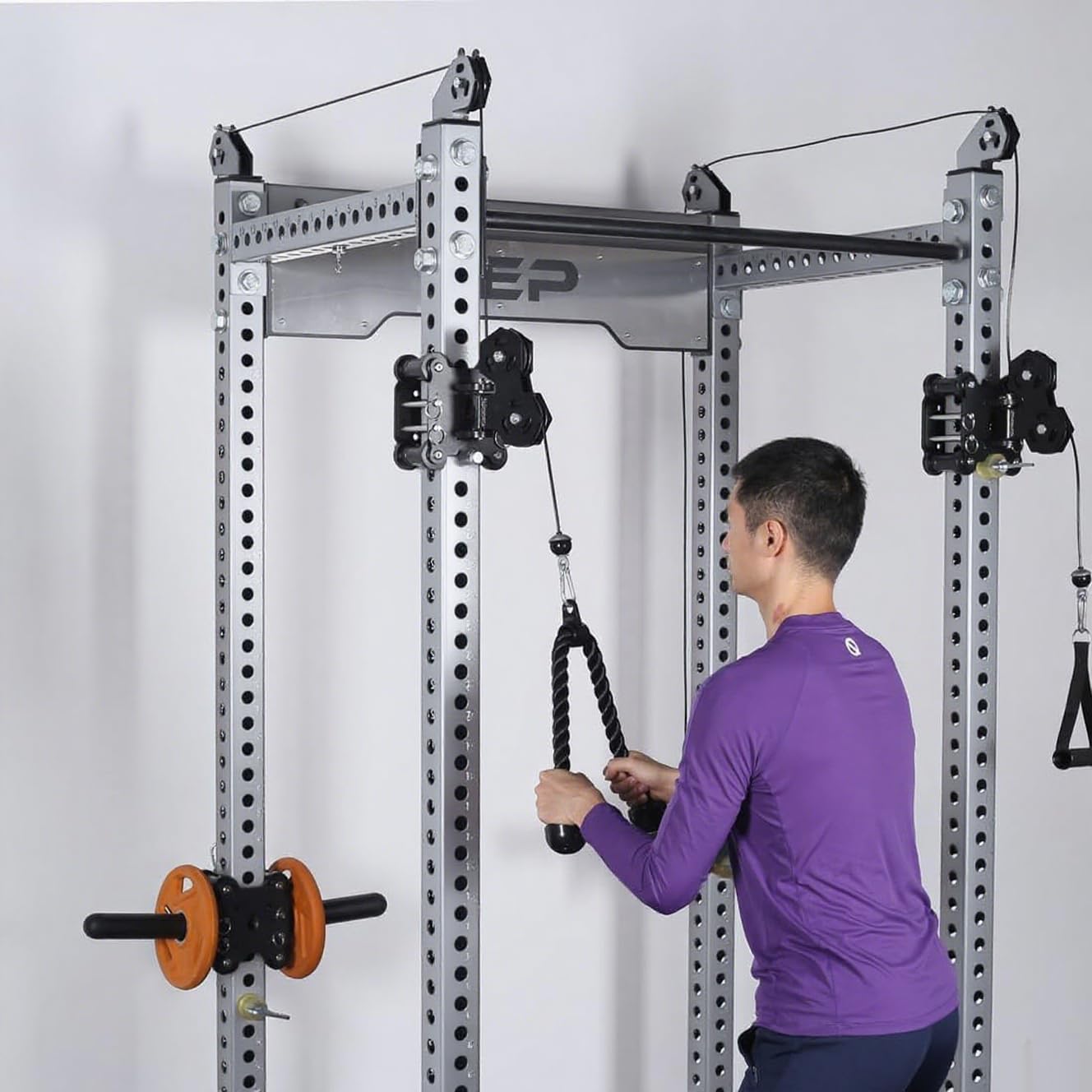 Double Length Tricep Rope for Cable Machines - 55 Inch Heavy Duty Pulldown Attachment, 4ft 7in Gym Strength Training Accessory & Home Workout Equipment (55in)