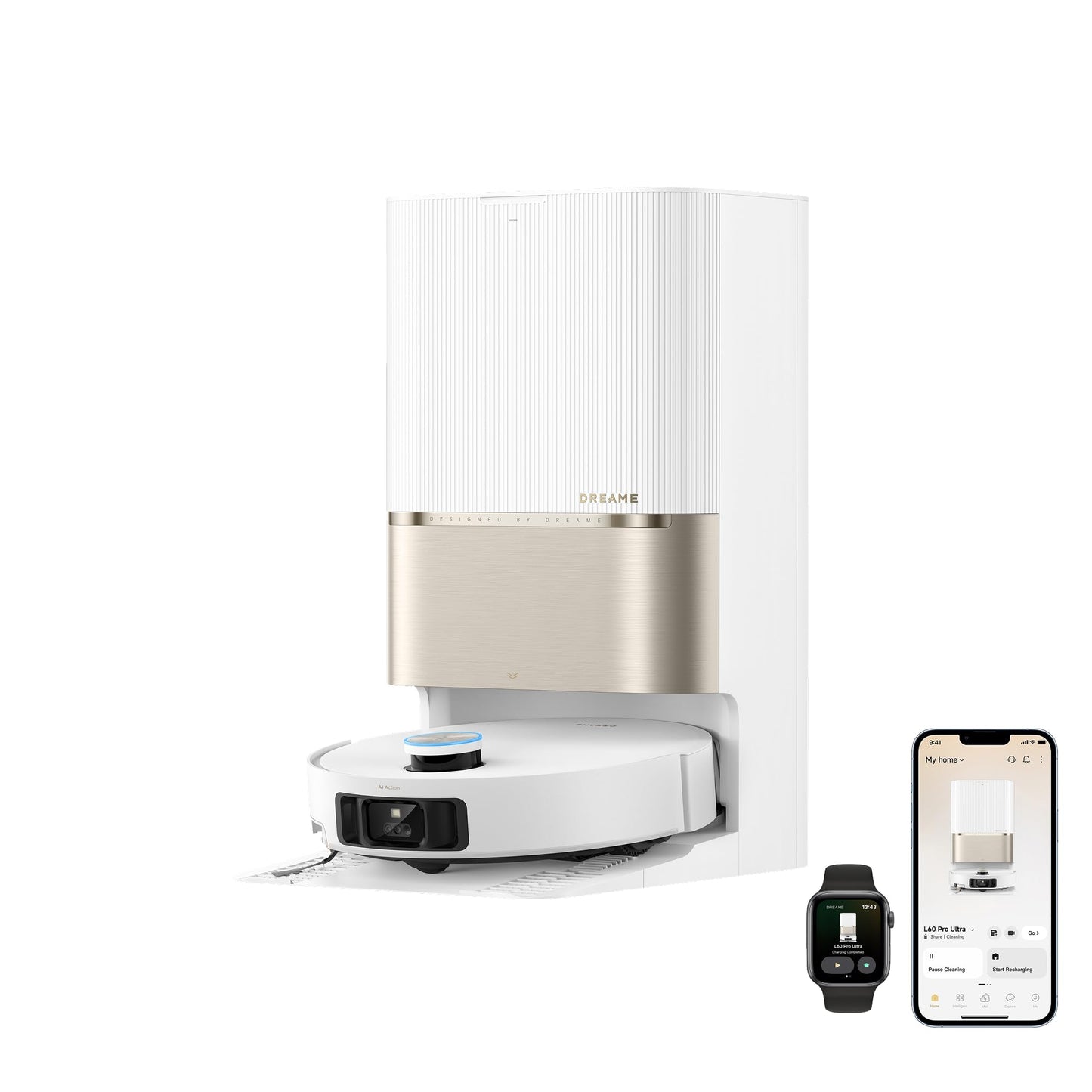 DREAME L60 Pro Ultra Robot Vacuum and Mop with Auto-Empty, 35,000Pa Suction, Hot Water Mop Self-Cleaning, and Smart Obstacle Avoidance, White