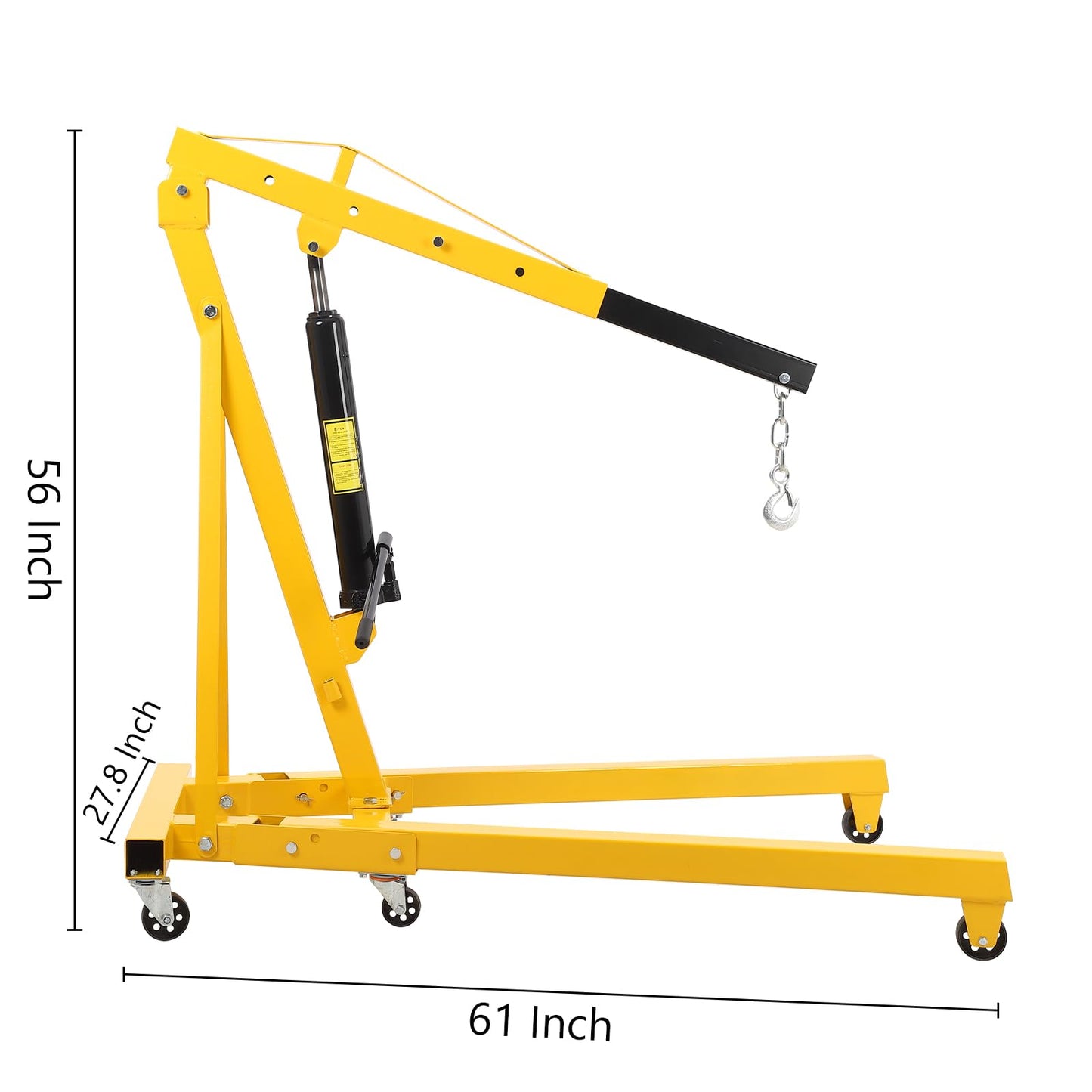 PrecisionAuto 2 Ton / 4400 Lb Heavy Duty Folding Hydraulic Engine Hoist Crane, Cherry Picker with 6 Locking Wheels, for Truck/SUV Engines, Garage Workshop, Industrial Lifting, Yellow