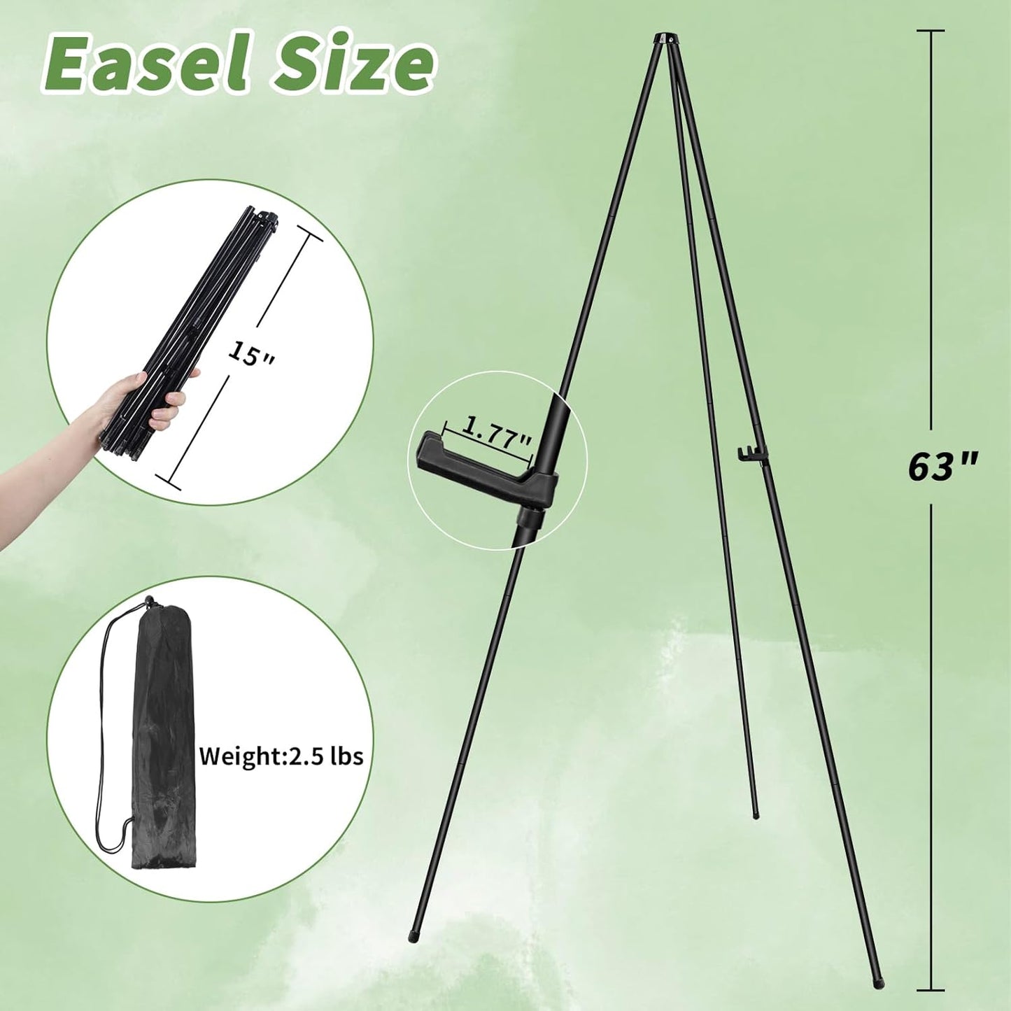 PUJIANG 63" Easel Stand - 3 Pack Metal Art Display for Pictures & Signs | Includes Carrying Bag